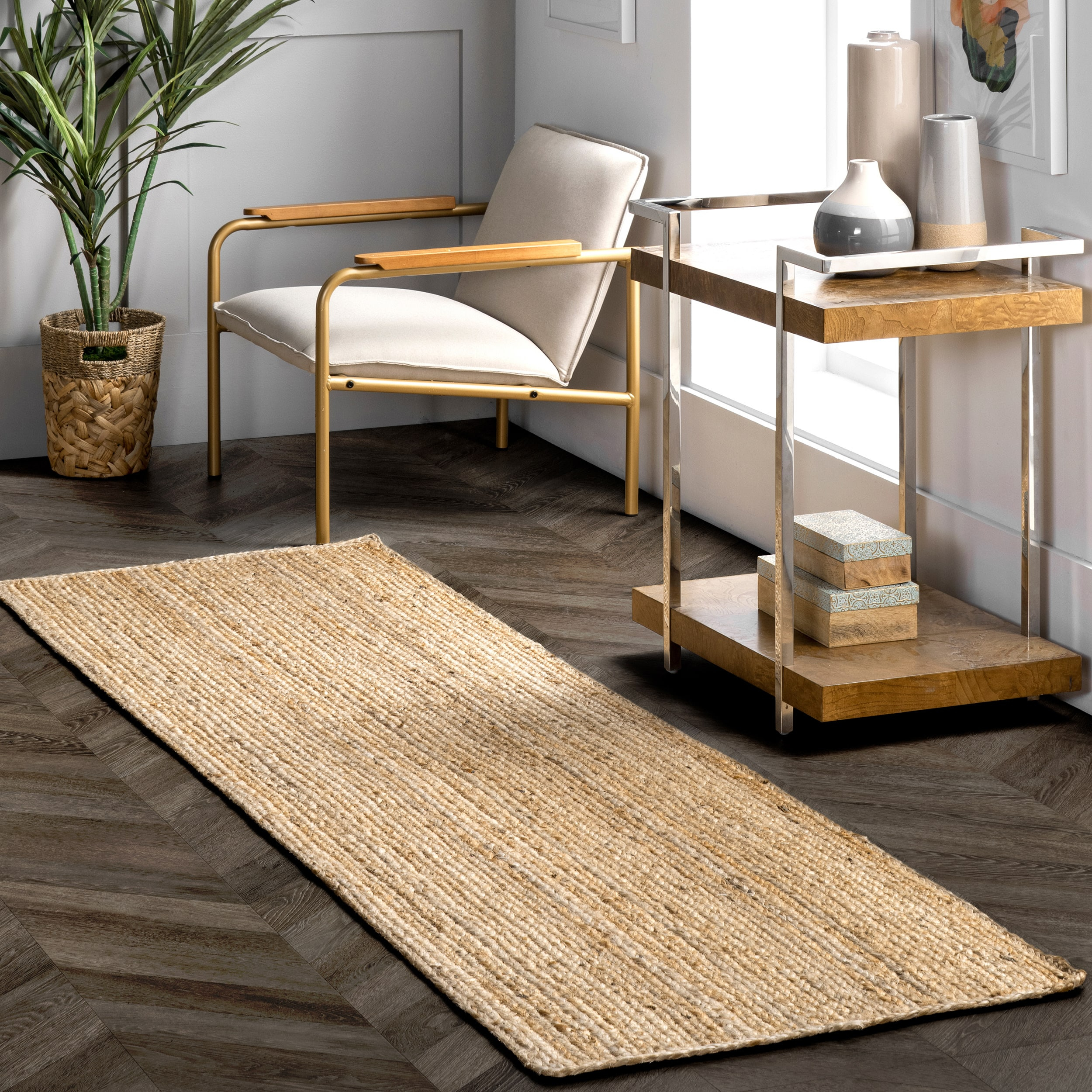 nuLOOM Rigo Hand Woven Farmhouse Jute Runner Rug, 2' 6" x 12', Natural