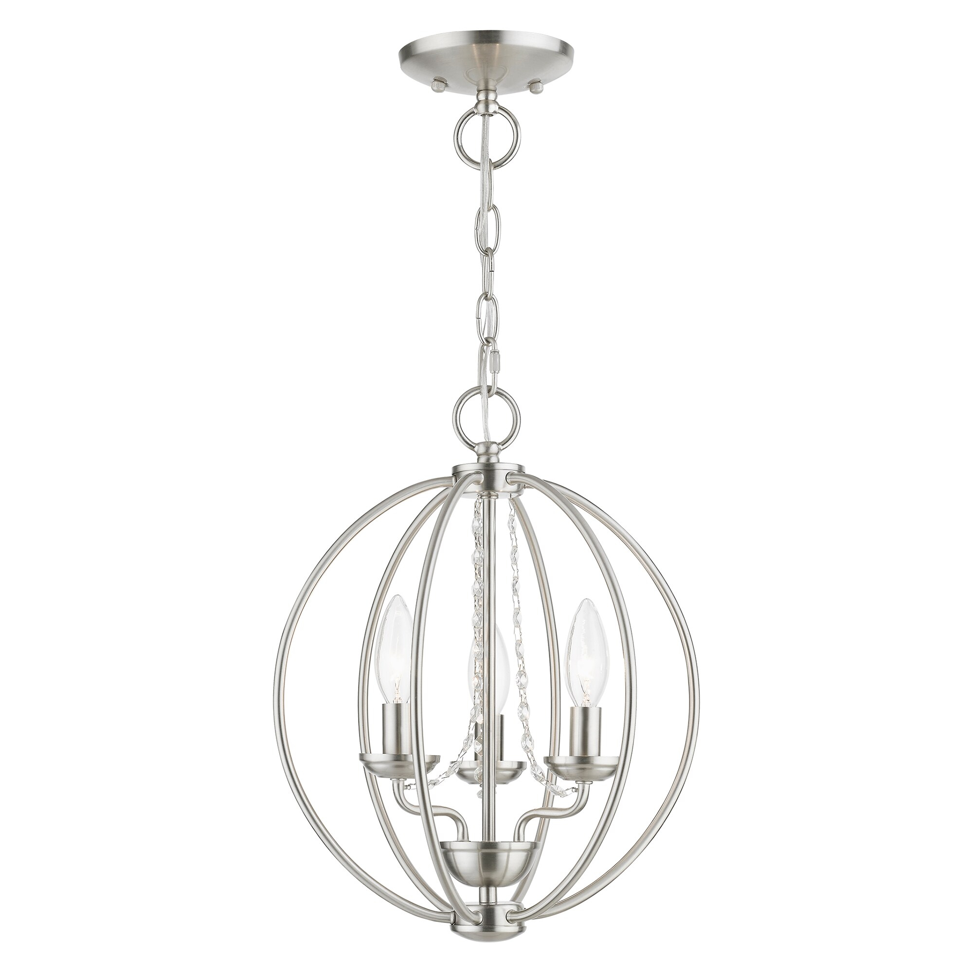 Delridge 12 in.  3-Light Brushed Nickel Globe Convertible Chandelier/Semi Flush with Clear Crystals