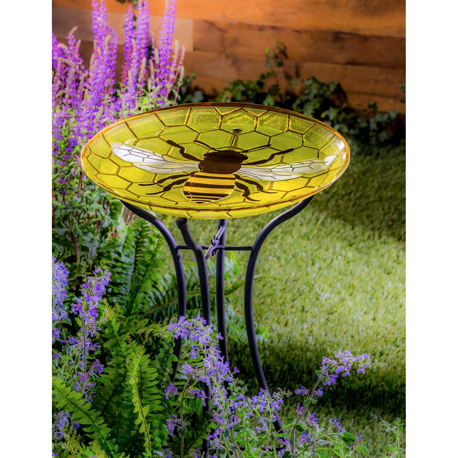 Evergreen 18" Glass Bird Bath, Bee, 18'' x 3'' x 18'' inches
