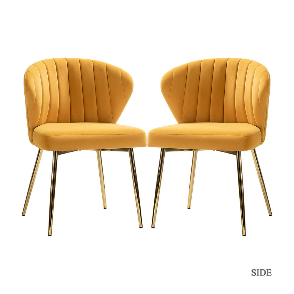 Home Kitchen Velvet Fall Dining Chairs Set of 2 Upholstered Side Chairs Accent Channel Tufted Metal Legs Living Room Bedroom Mustard