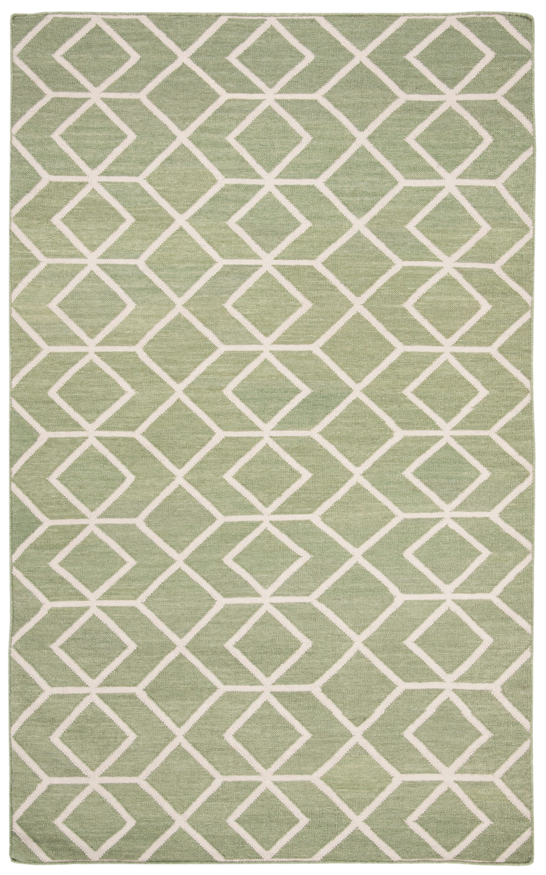 SAFAVIEH Dhurrie Addison Geometric Moroccan Wool Area Rug, Sage/Ivory, 4' x 6'
