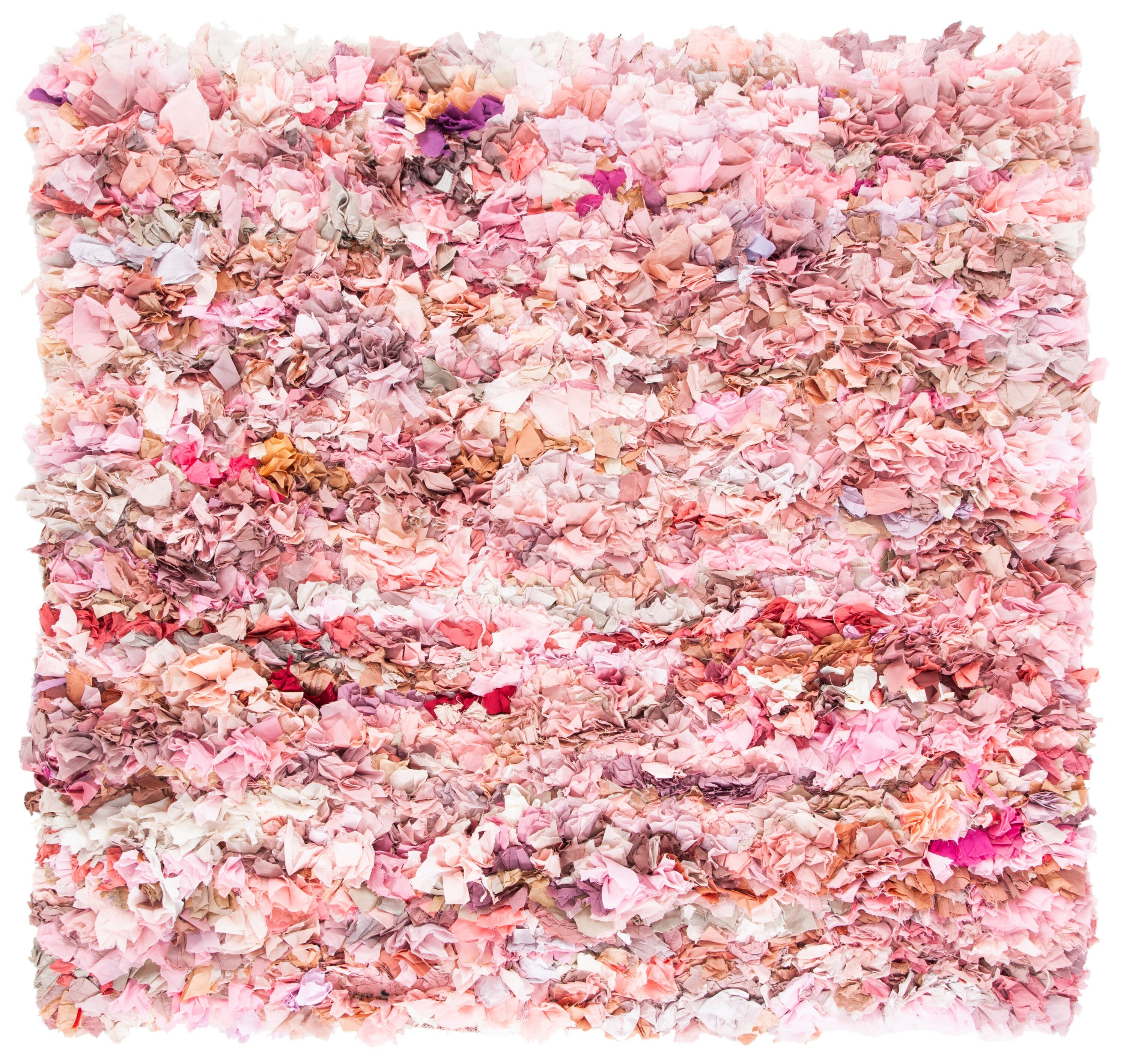 SAFAVIEH Rio Cassandra Confetti Polyester Shag Area Rug, Ivory/Pink, 6' x 6' Square