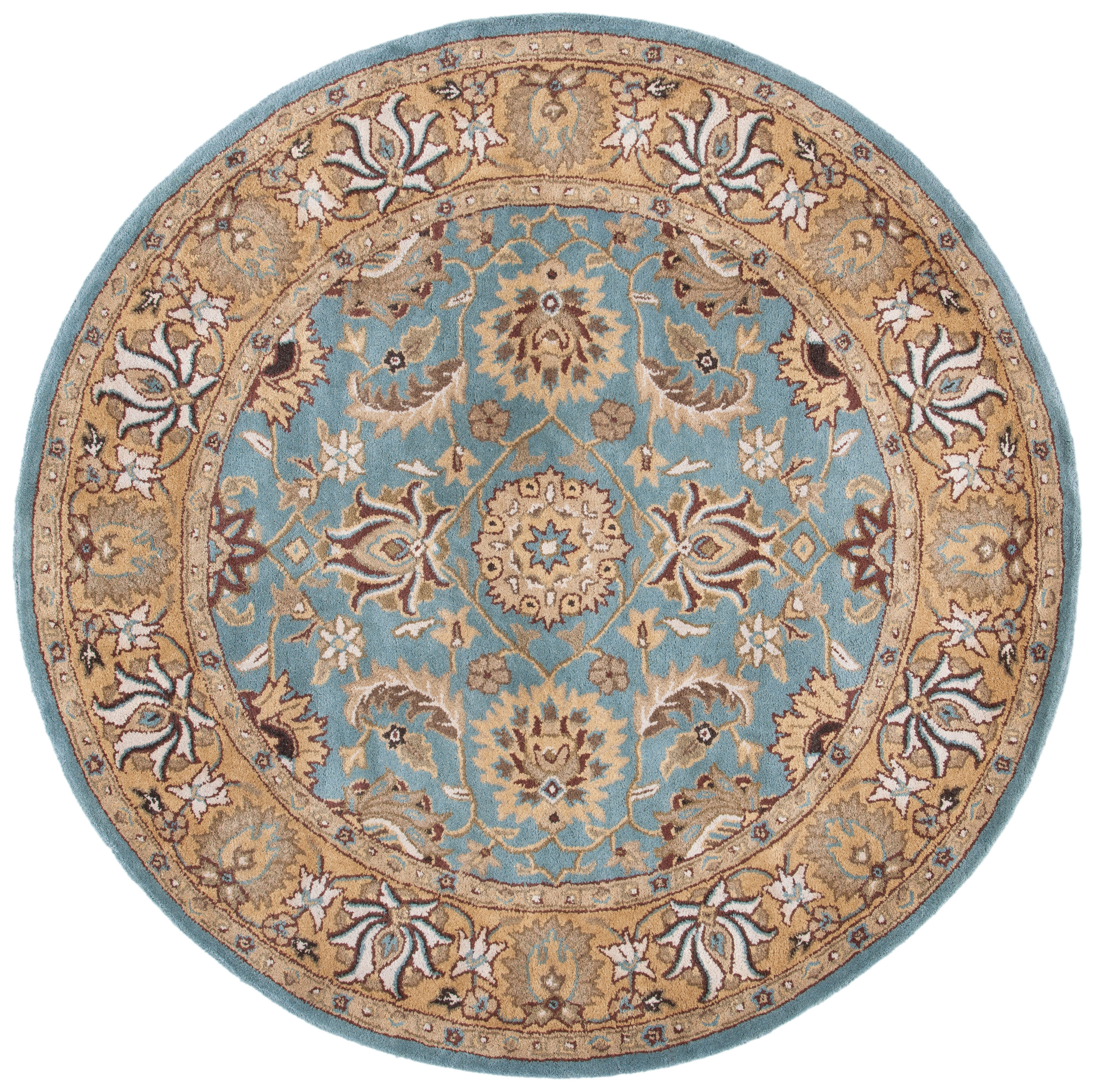 SAFAVIEH Heritage Collection Area Rug - 6' Round, Blue & Gold, Handmade Traditional Oriental Wool, Ideal for High Traffic Areas in Living Room, Bedroom (HG958A)