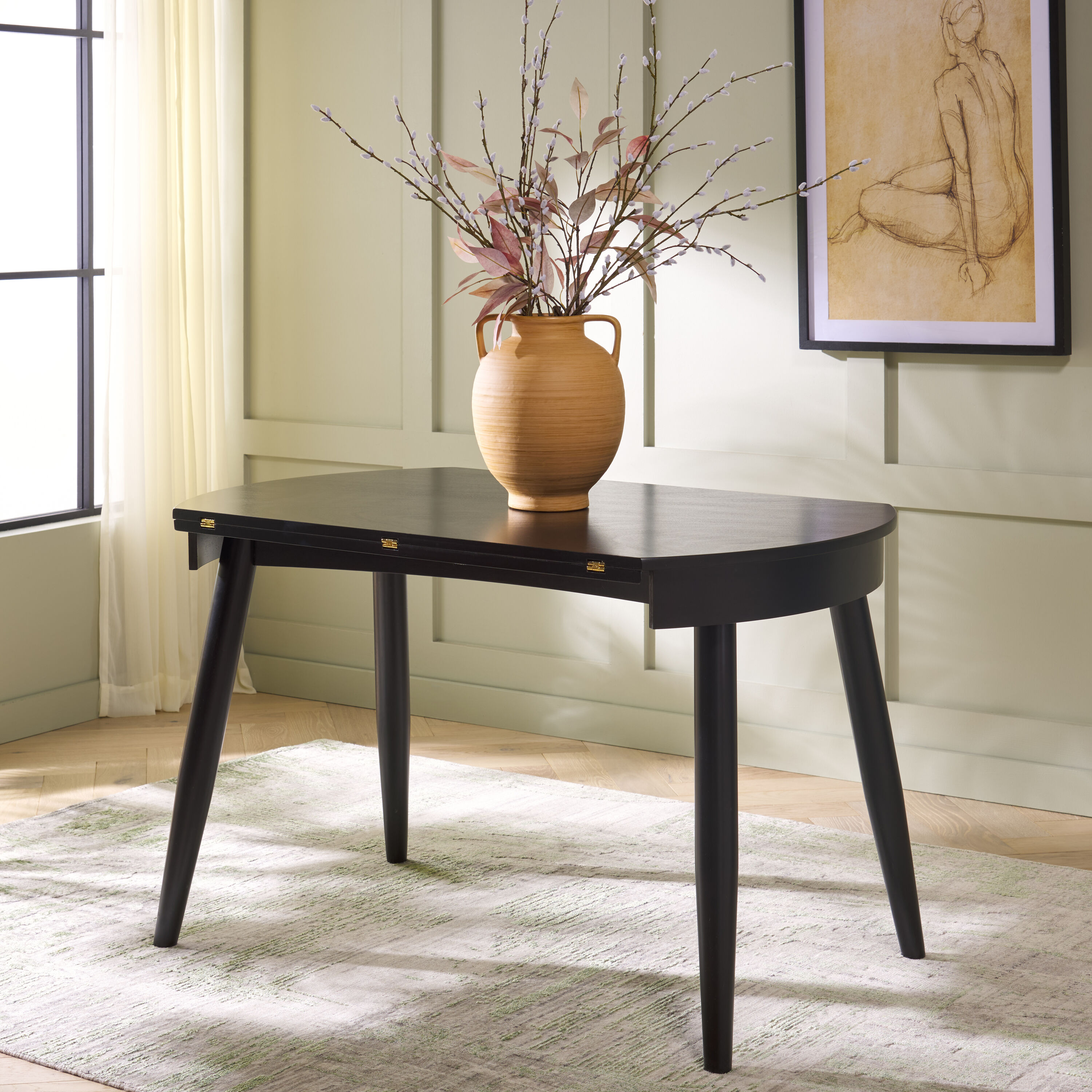 Black Round Reclaimed Wood Extendable Dining Table