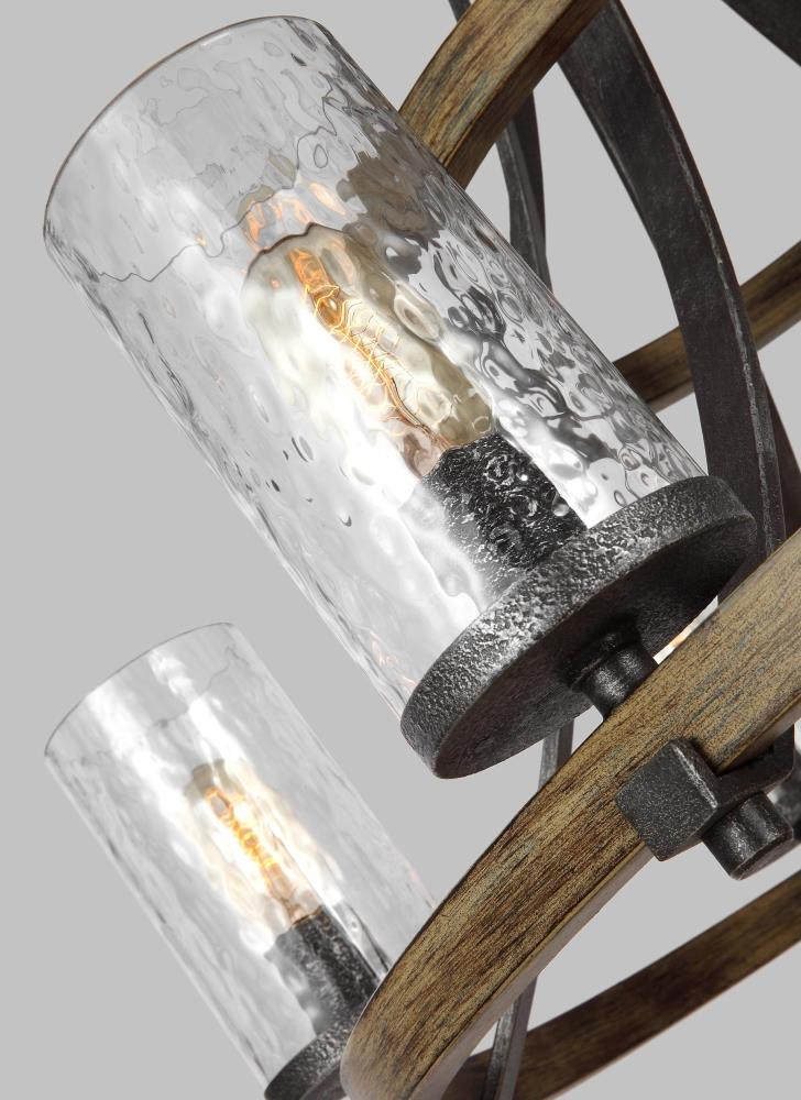 Distressed Weathered Oak and Slate Grey 9-Light Chandelier