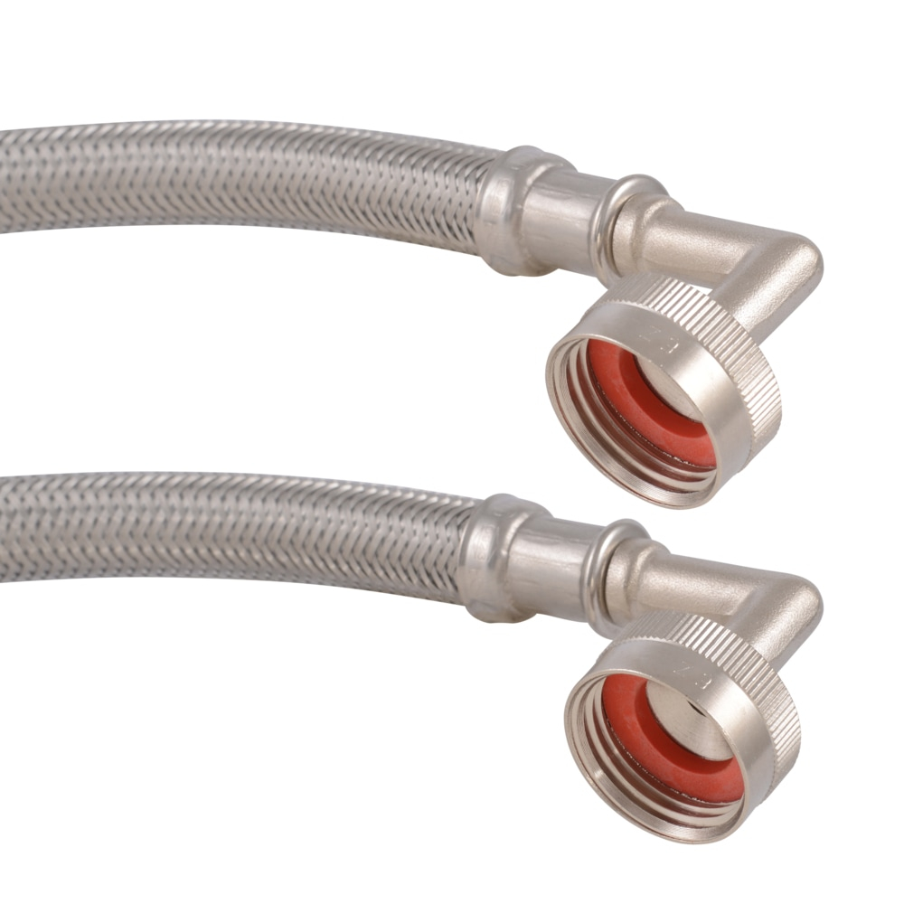 Eastman Washing Machine Connector, Pack of 2, 3/4 Inch FHT Connection, 90 Degree Elbow, 4 Foot Braided Stainless Steel Washing Machine Hoses, 48376