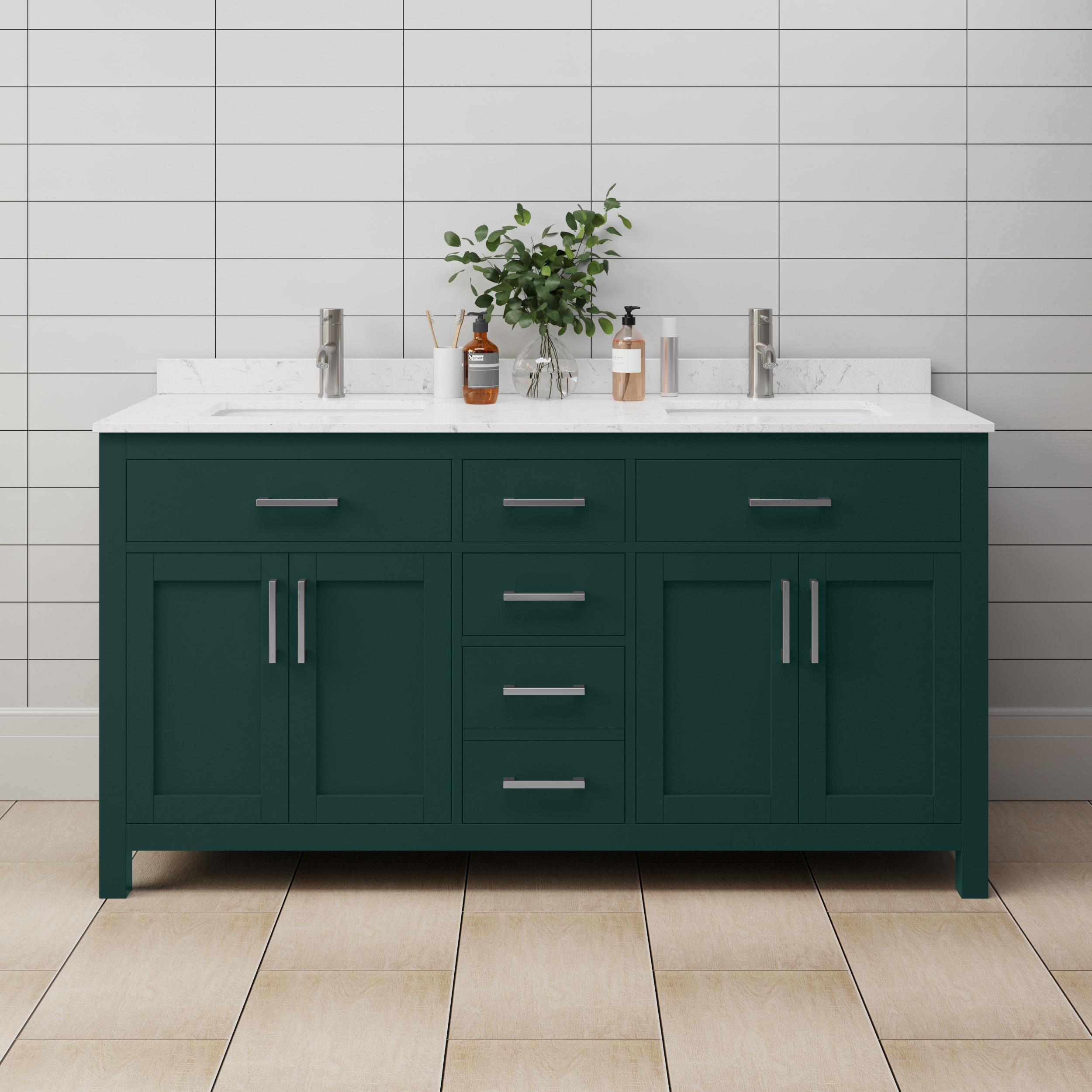 Beckett 66" Freestanding Double Bathroom Vanity with Cultured Marble Top