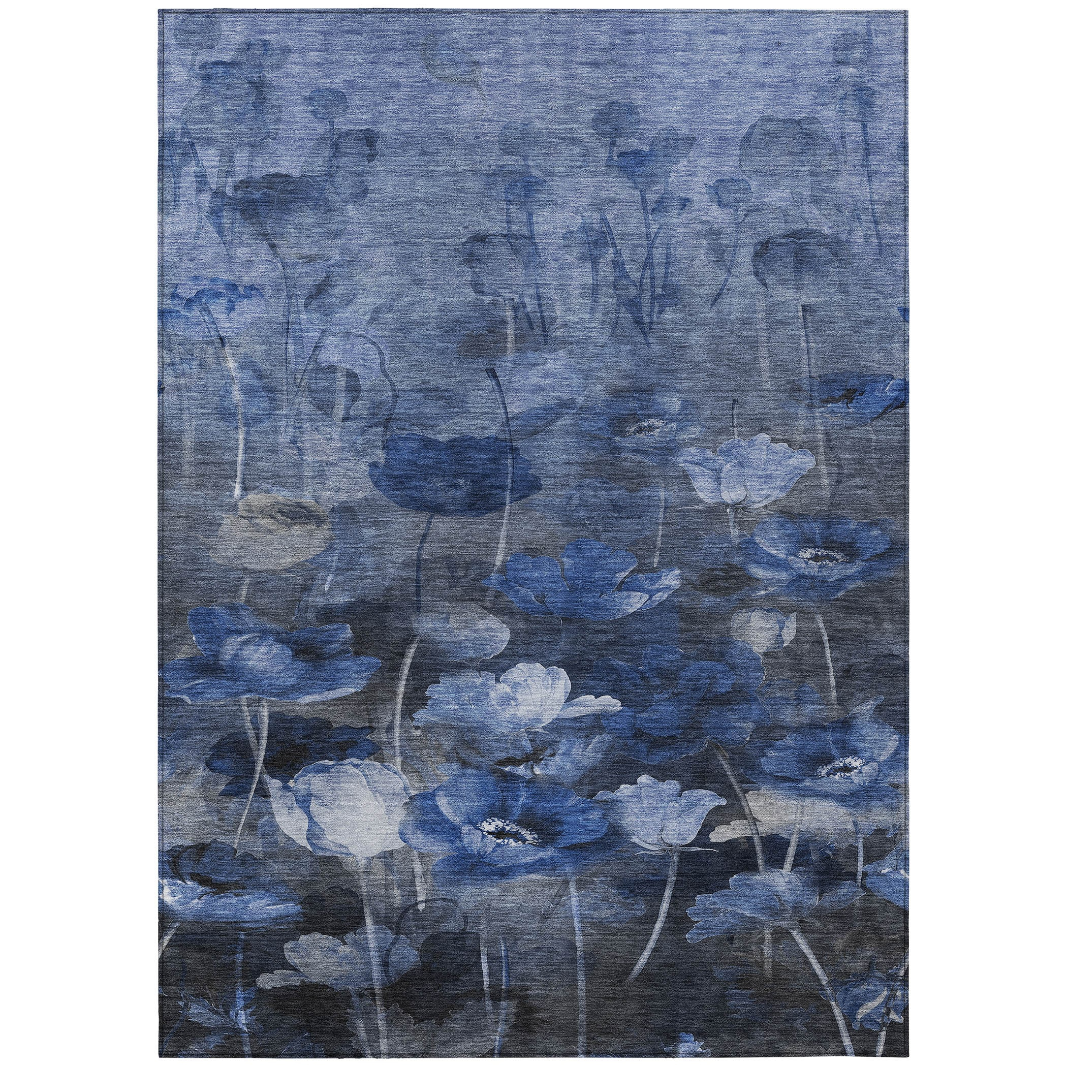 Blue Floral Machine-Washable Non-Slip 3' x 5' Area Rug