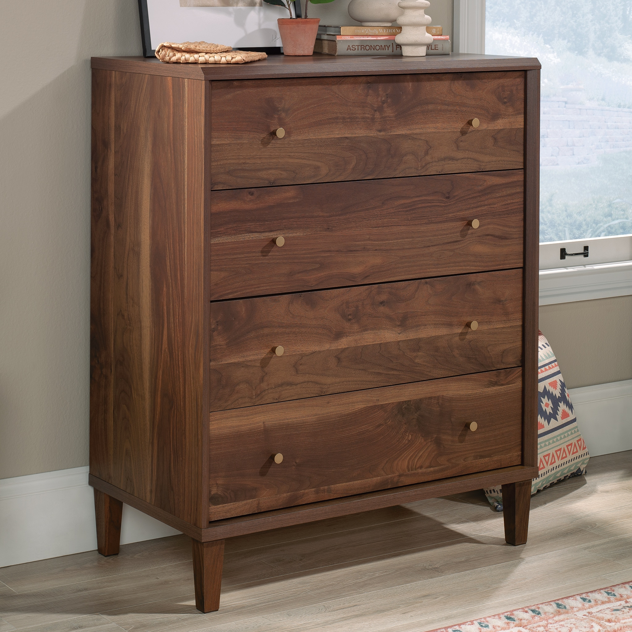 Sauder Willow Place Engineered Wood 4 Drawer Chest in Grand Walnut