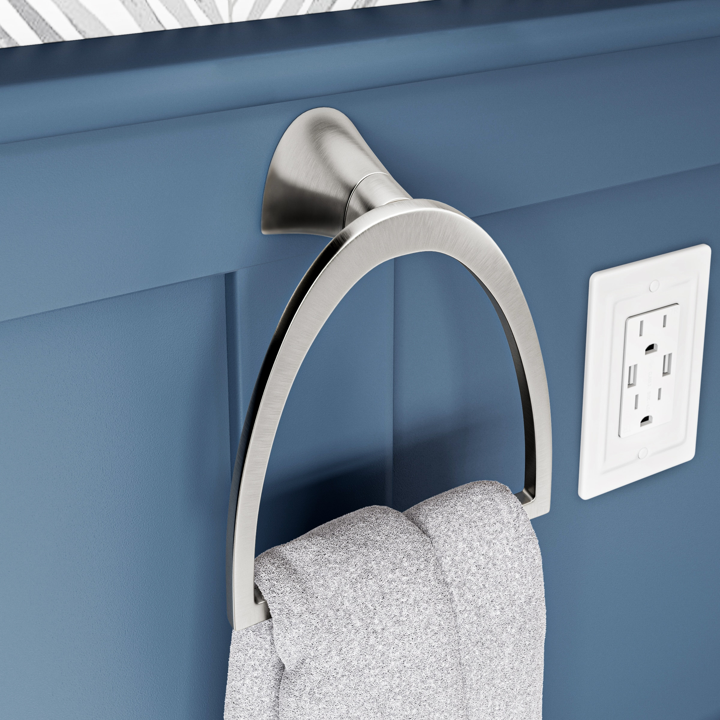 Pfister Karci Towel Ring, Hand Towel Holder for Bathroom, Wall-Mounted, Screw-In, Spot Defense Brushed Nickel Finish, BRBKA0GS