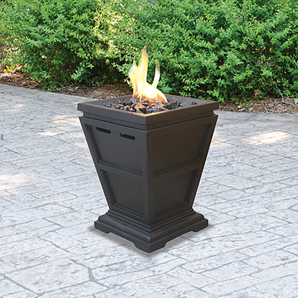 Black Steel Square Liquid Propane Fire Pit with Decorative Fire Glass