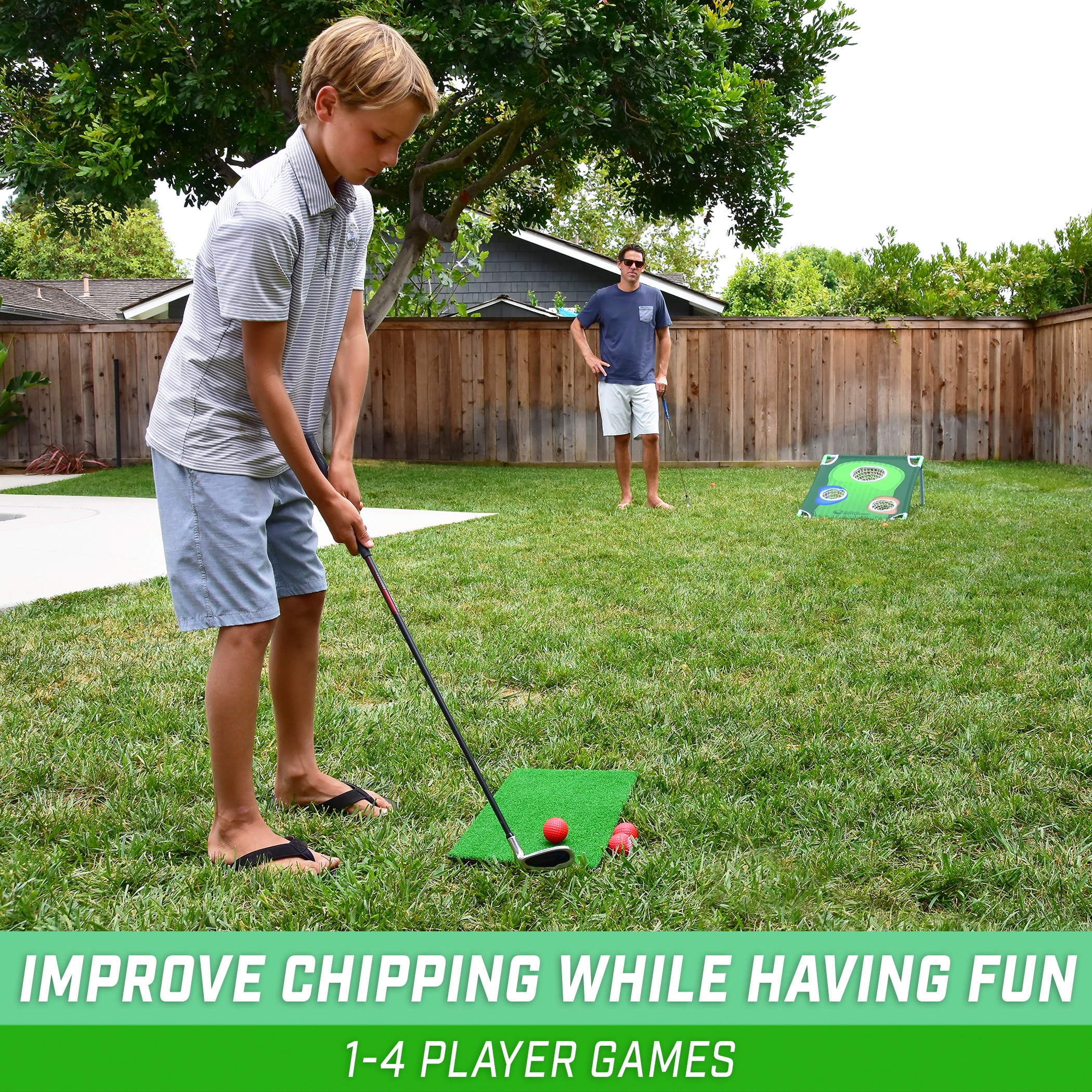 GoSports BattleChip Backyard Golf Cornhole Games – Includes Targets, Chipping Mats, Foam Golf Balls, Scorecard and Carry Case