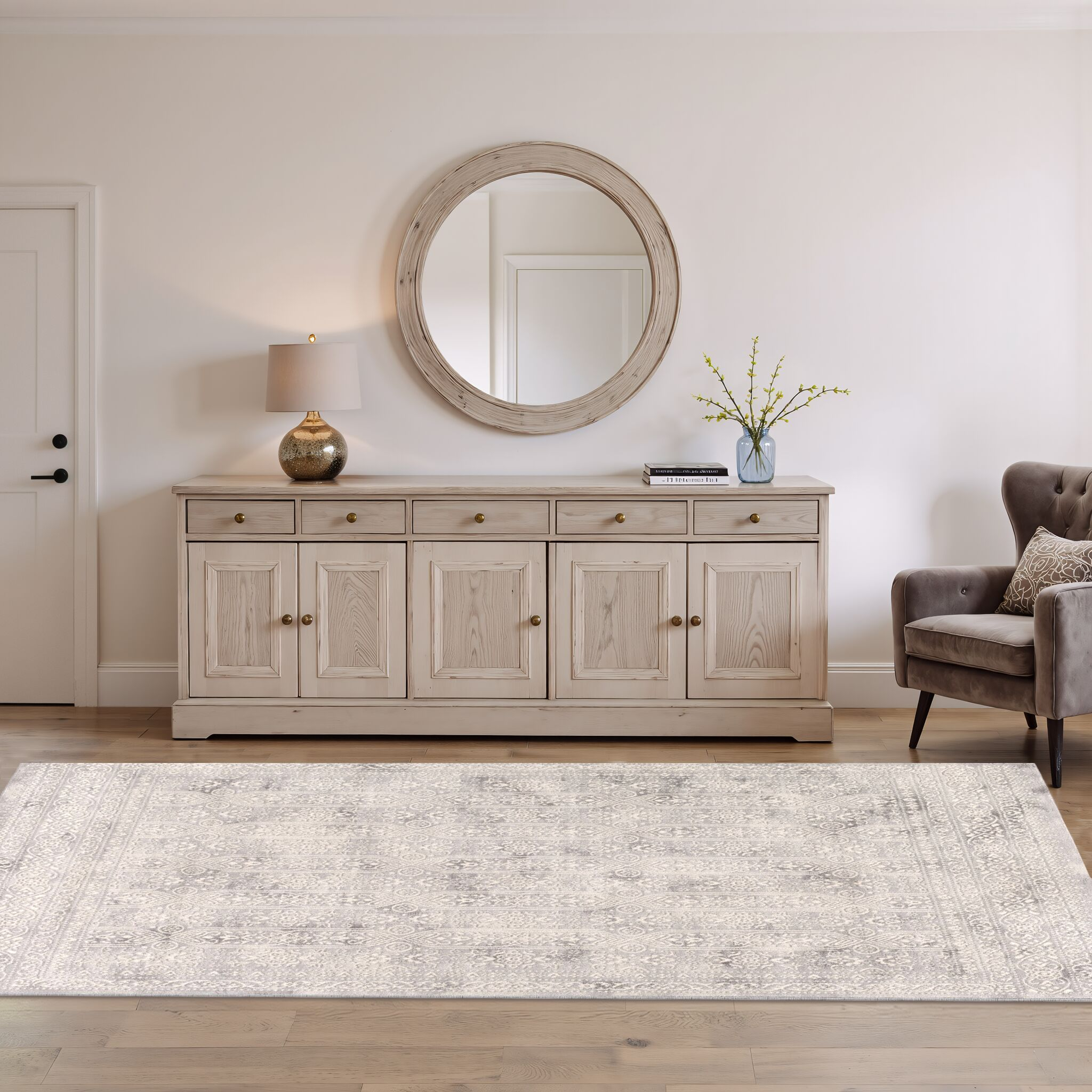 Reversible Gray Synthetic 9' x 12' Easy Care Area Rug