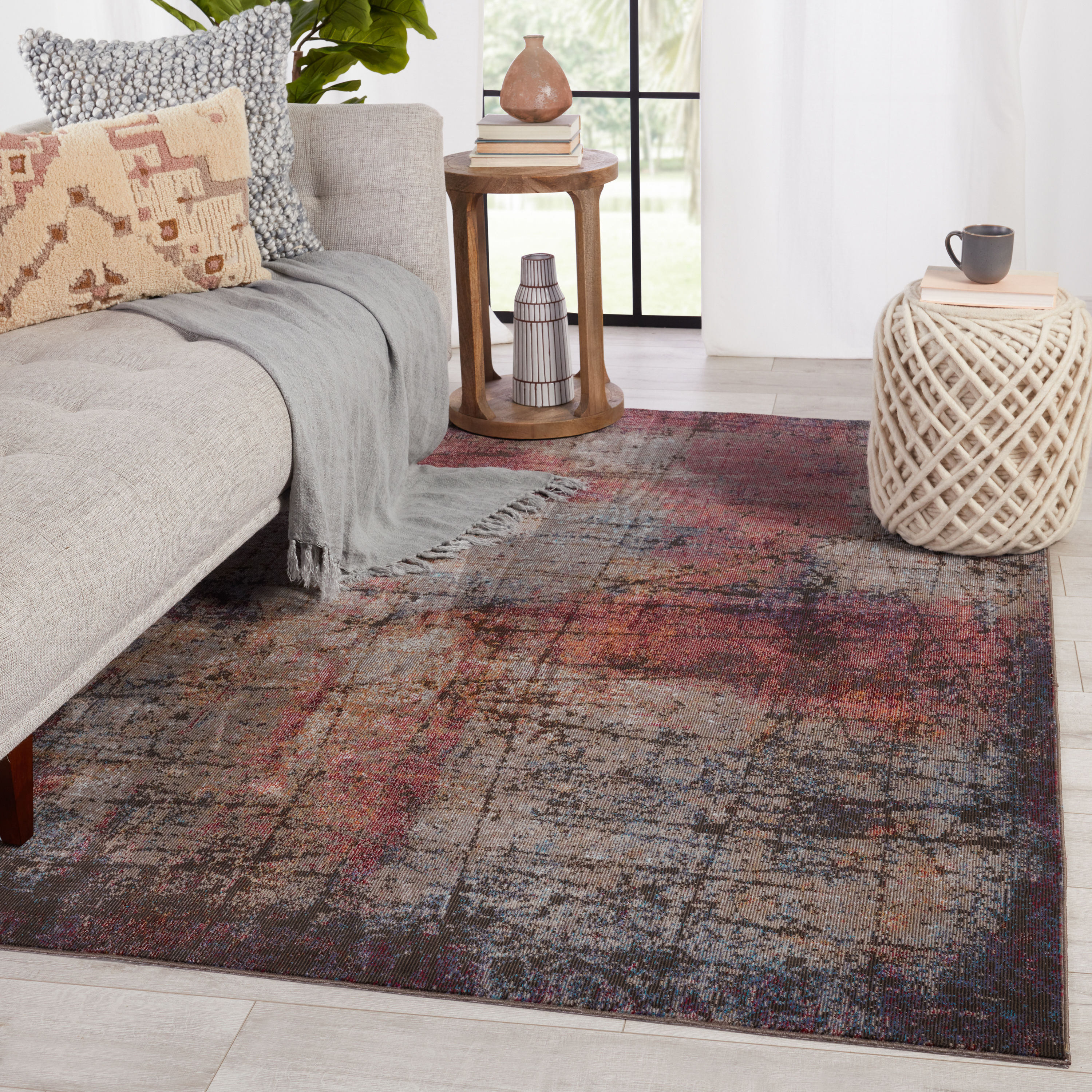 Borealis Abstract Magenta and Gray 6'x9' Synthetic Area Rug