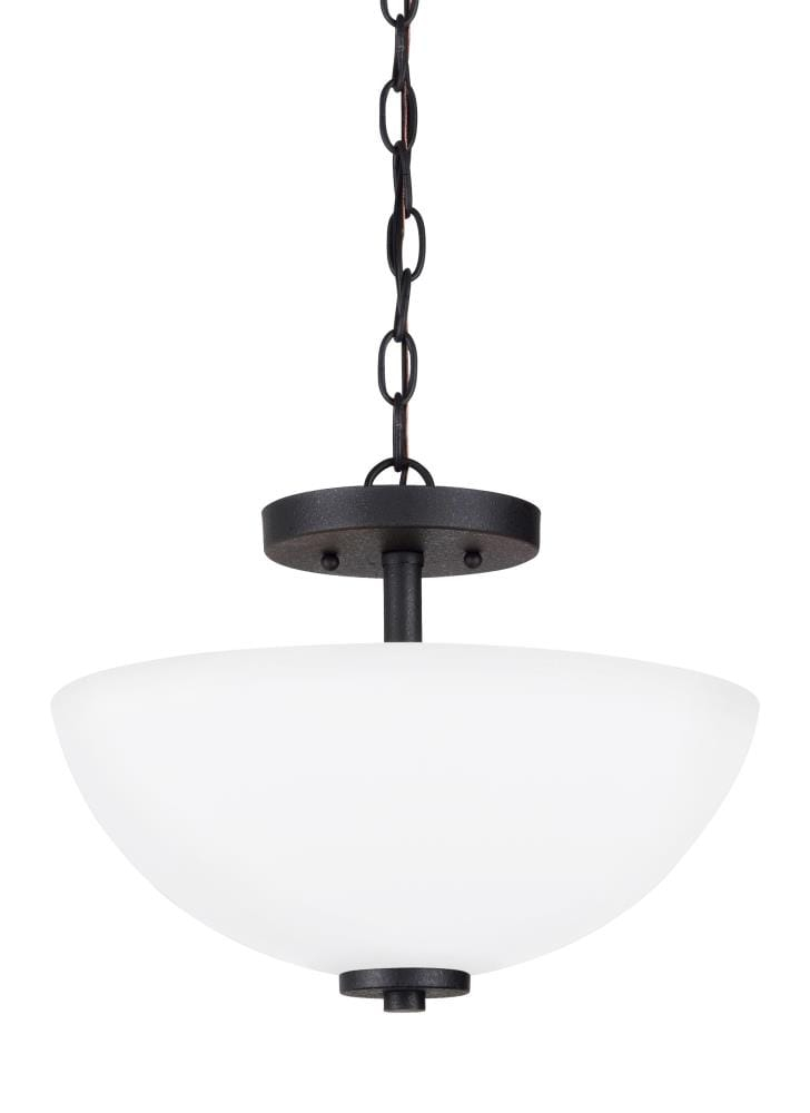 Midnight Black Glass Two-Light Semi-Flush Convertible Pendant