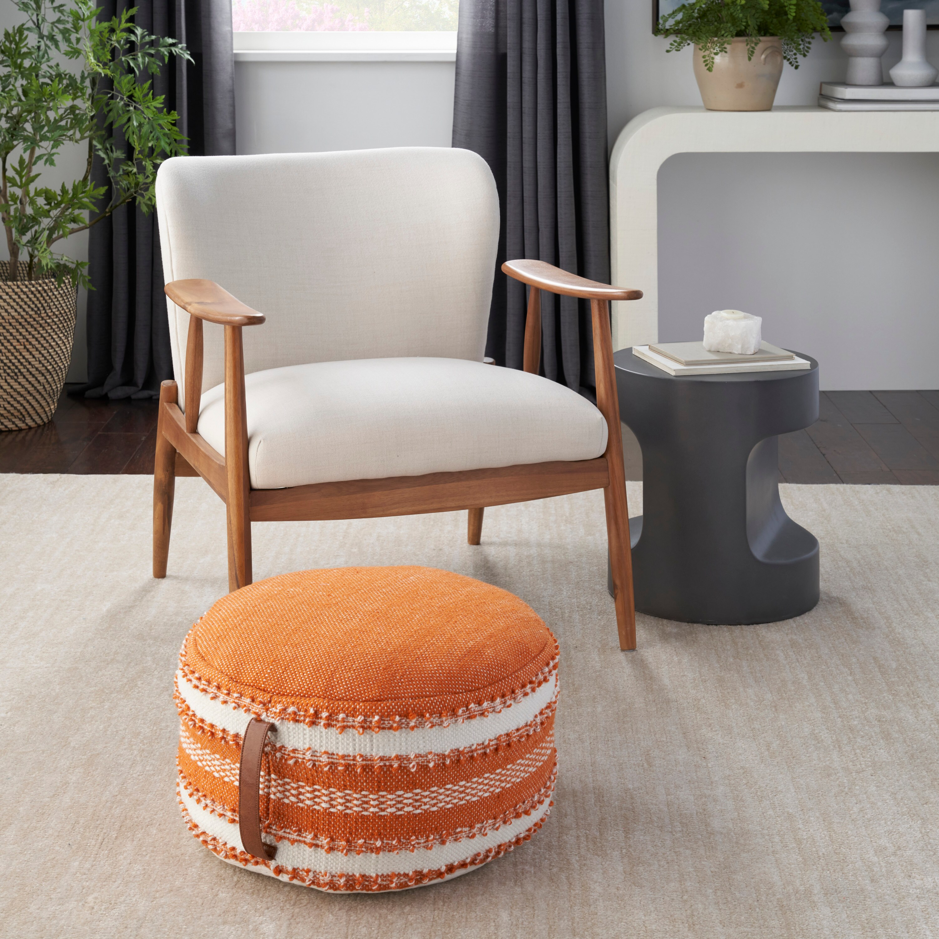 Mina Victory Woven Stripes & Dots 20" x 20" x 12" Orange Outdoor Poufs