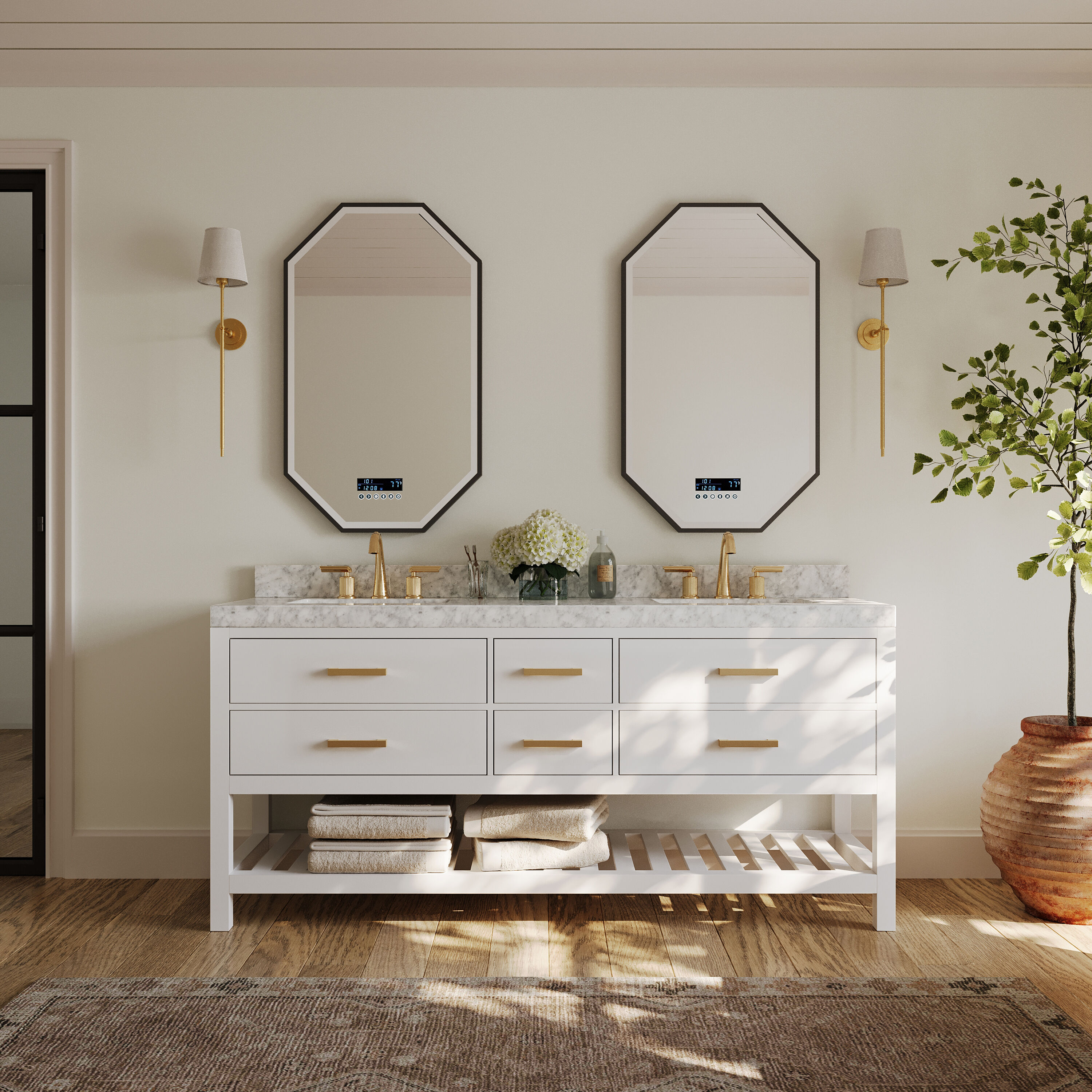 Ancerre Designs Elizabeth 72" Bathroom Vanity Set with Gold Hardware in White