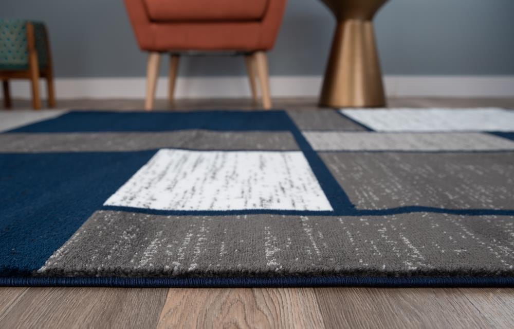 World Rug Gallery  Contemporary Modern Boxed Color Block Area Rug Navy 9' x 12' Geometric, Color Block 9' x 12', 7' x 9' Living Room, Bedroom, Dining