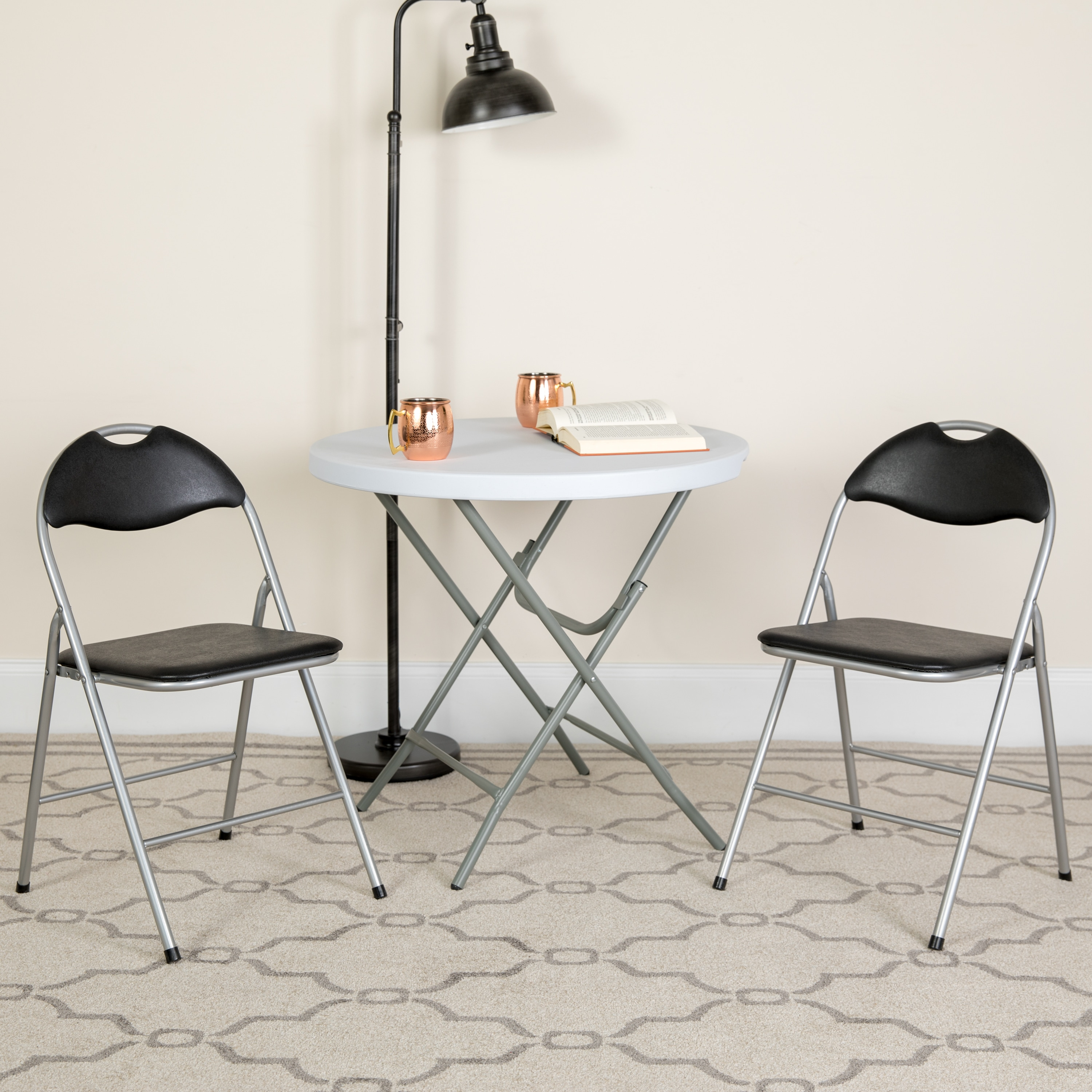 HERCULES Series Black Vinyl Metal Folding Chair With Carrying Handle
