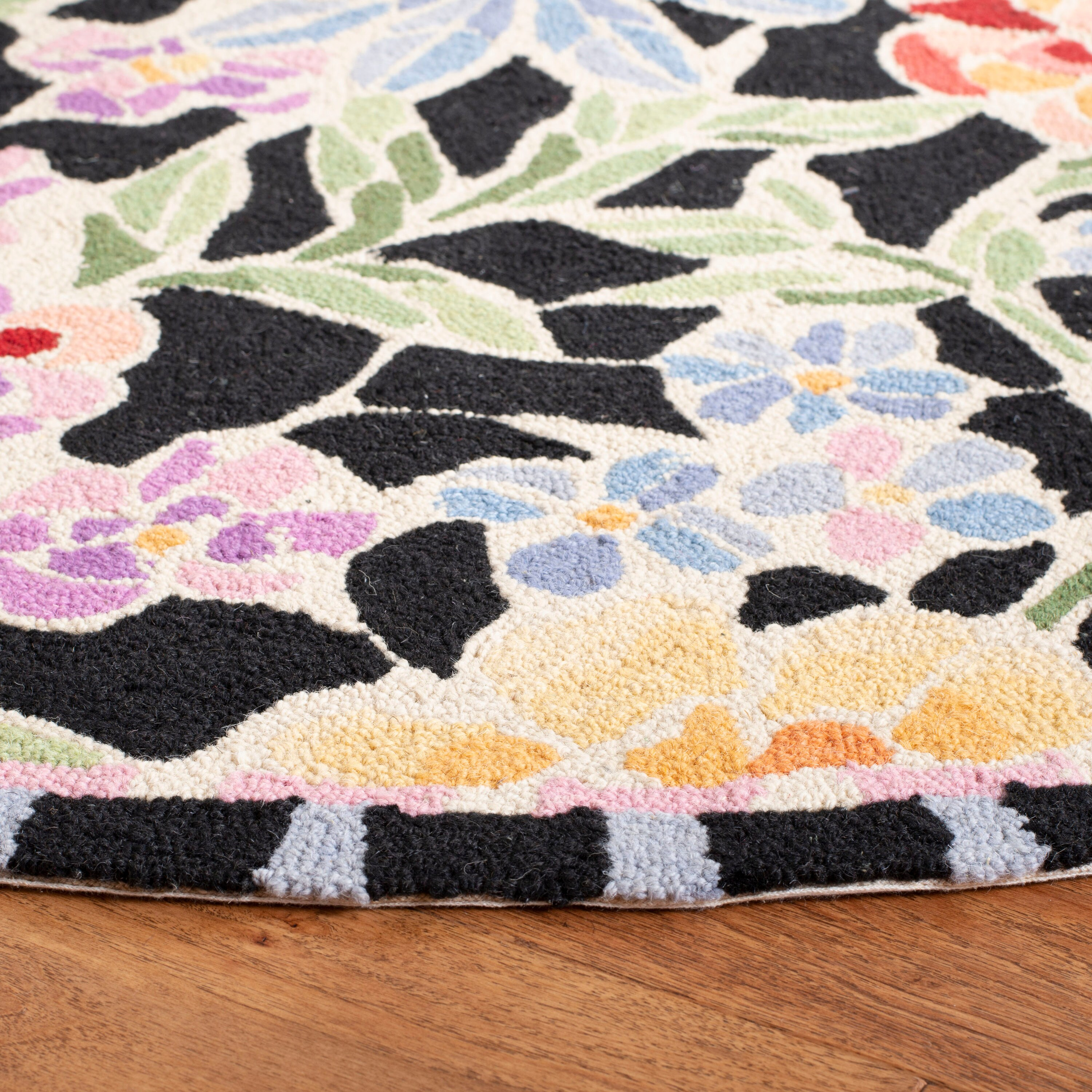 SAFAVIEH Chelsea Endika Floral Wool Area Rug, Black, 8' x 8' Round