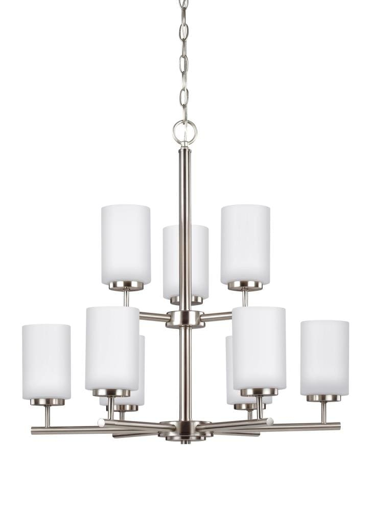 Oslo Sleek 9-Light Brushed Nickel Chandelier with Opal Etched Glass