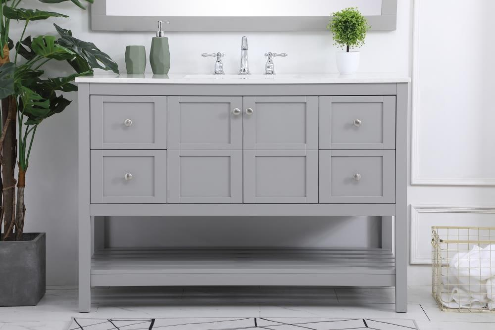 Elegant Decor Theo 48" Steel and Solid Wood Single Bathroom Vanity in Gray