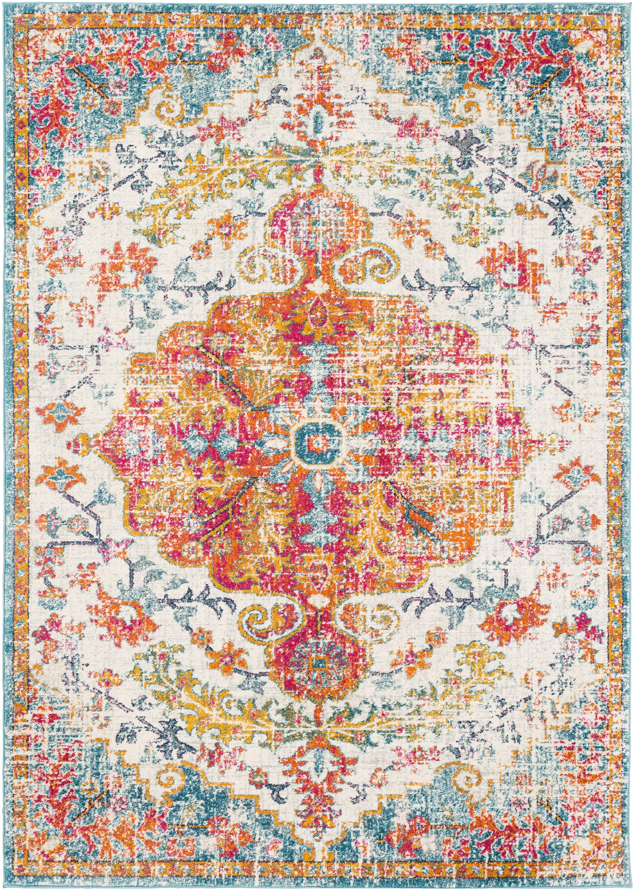 Livabliss Harput Vintage Medallion Area Rug,2' x 2'11",Orange/Aqua