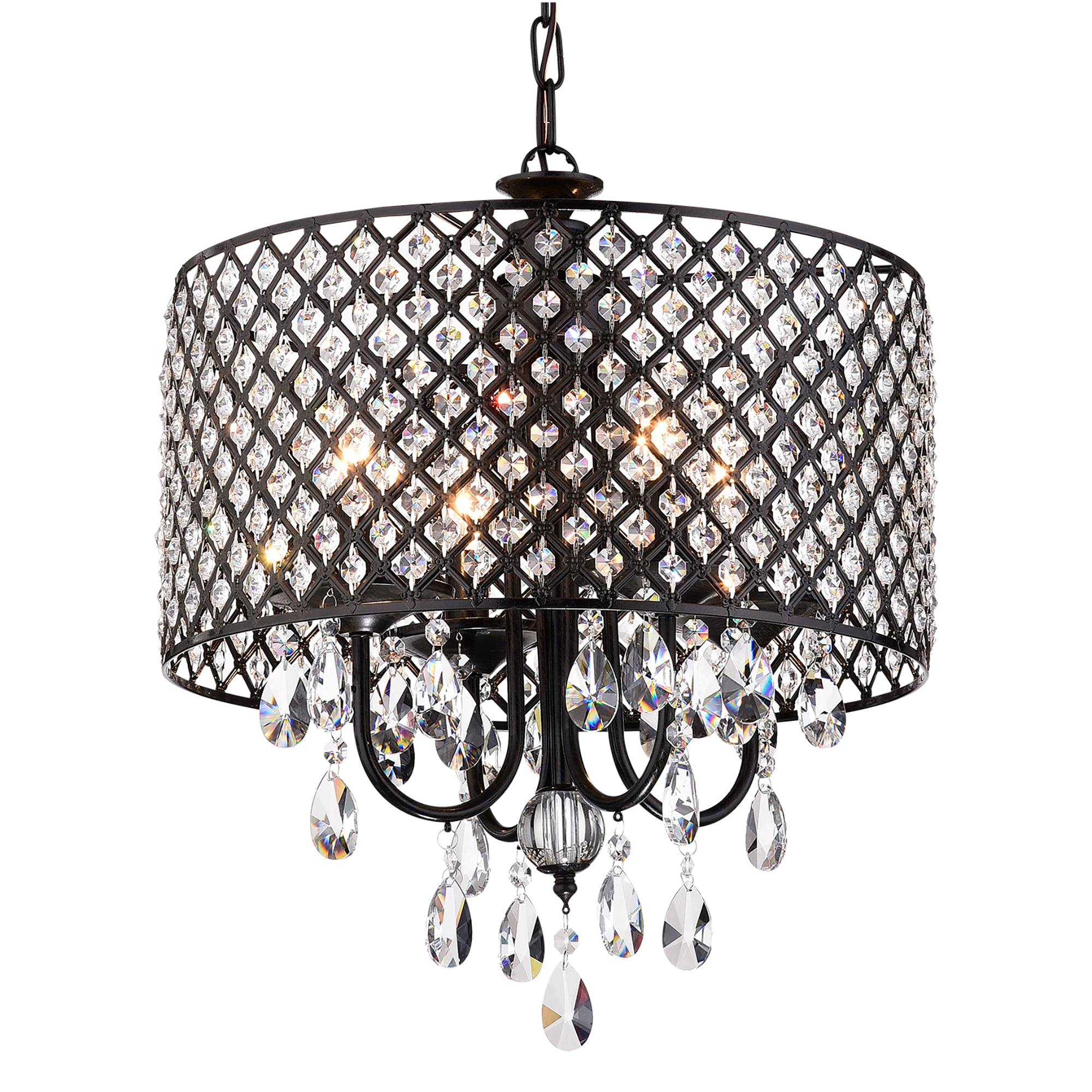 Antique Black Crystal Drum Shade 4-Light Chandelier