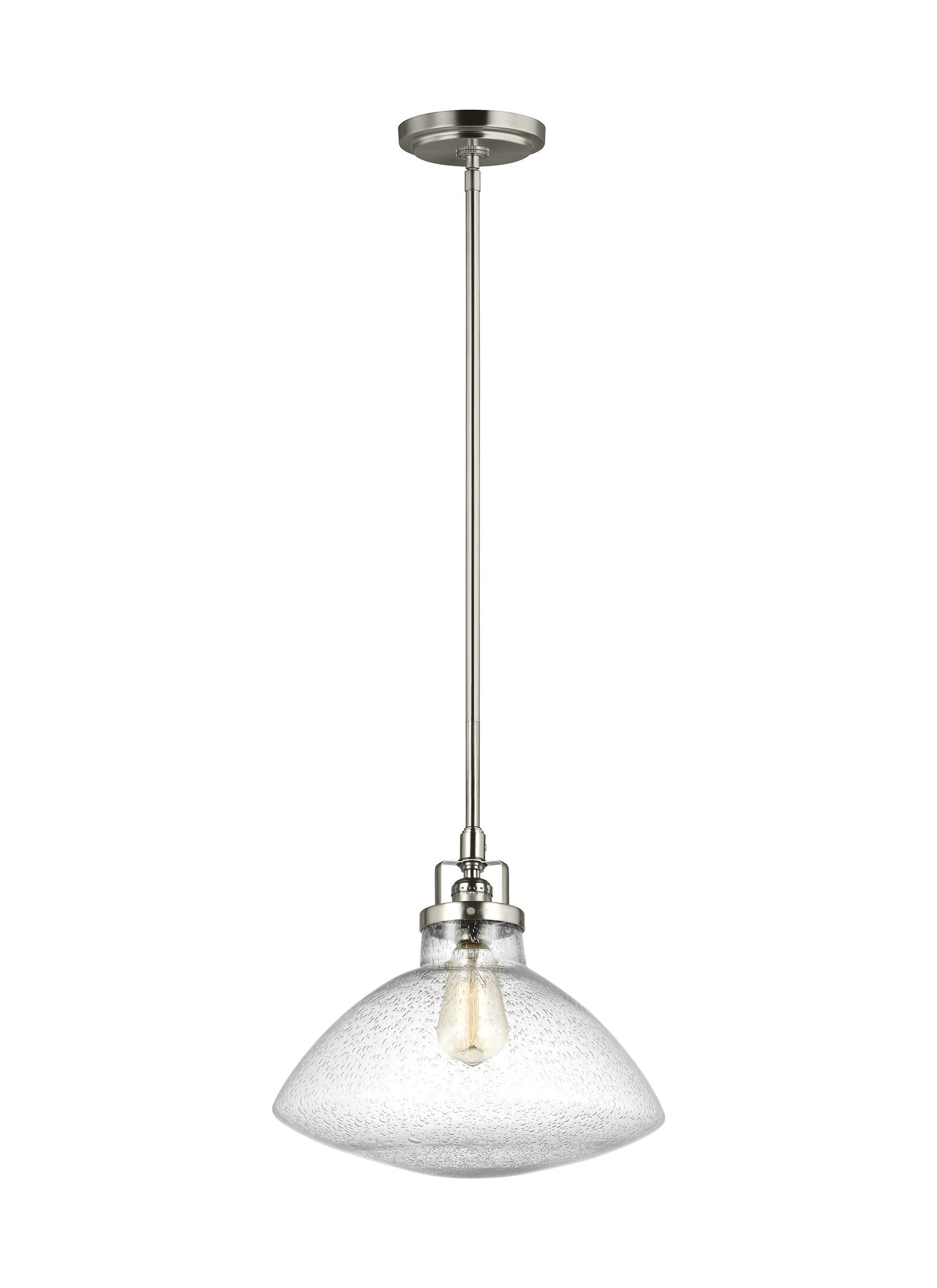 Generation Lighting Belton 1 -Light Brushed Nickel Transitional Seeded glass Dome Medium Hanging Pendant light