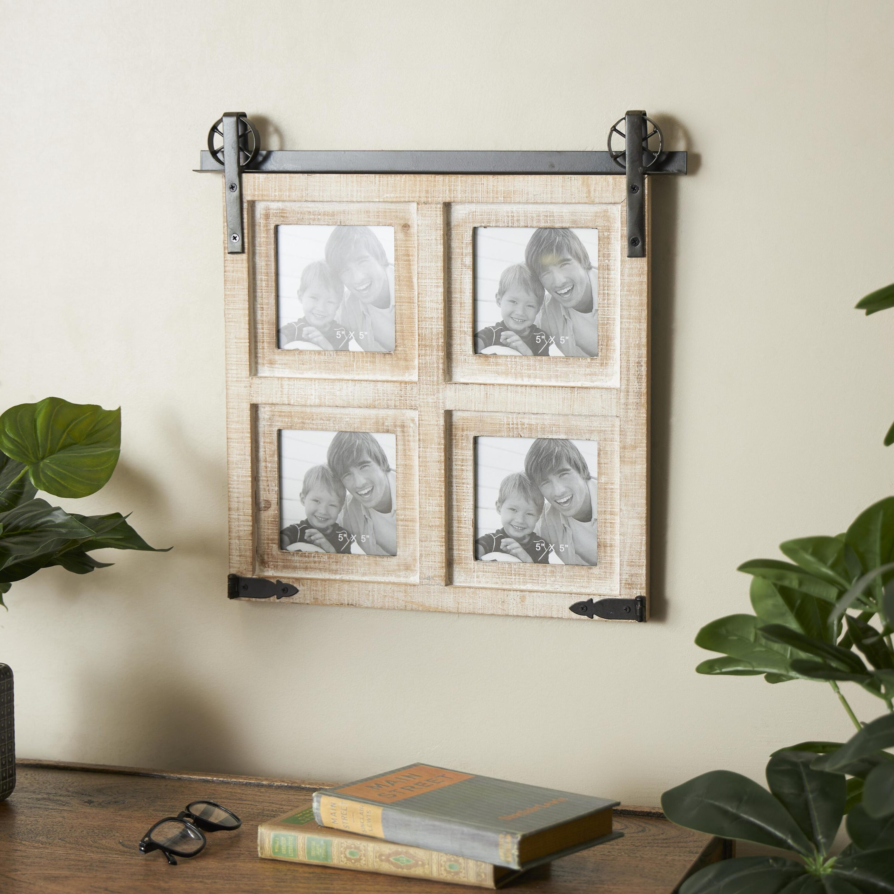 DecMode 4-Opening 5" x 5" Brown Wall Photo Frame with Metal Accent