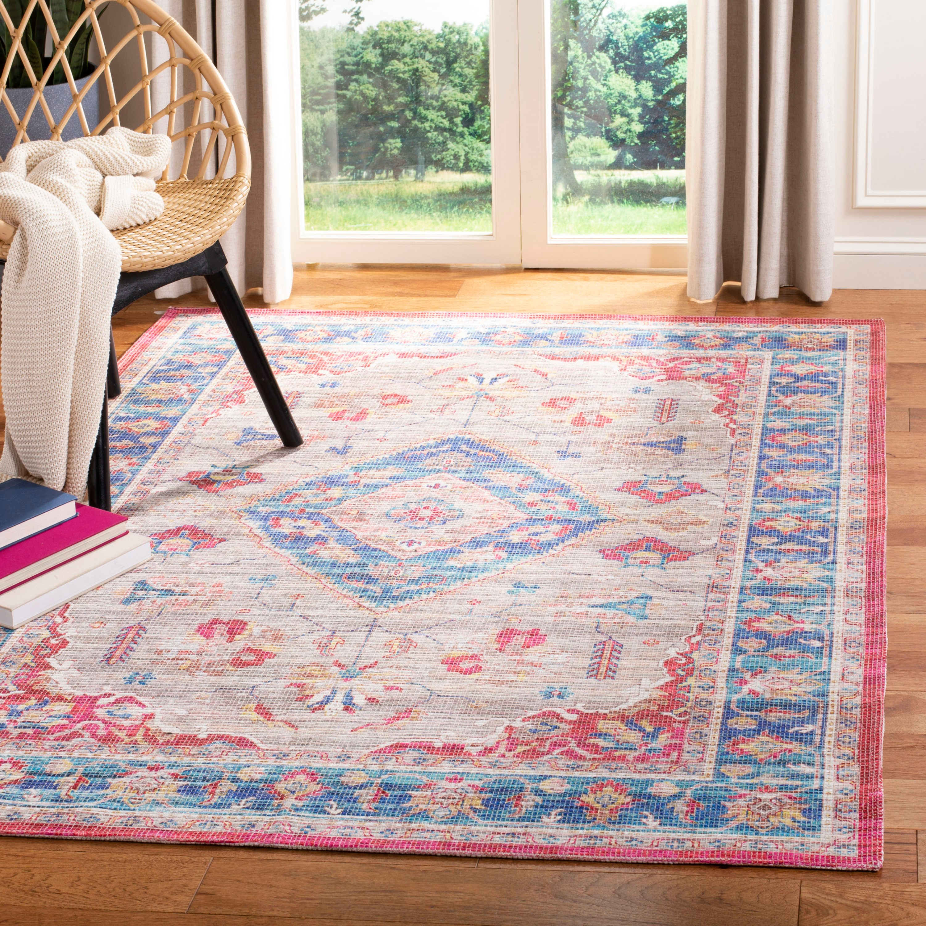 SAFAVIEH Saffron Cara Floral Bordered Area Rug, Rust/Ivory, 4' x 6'