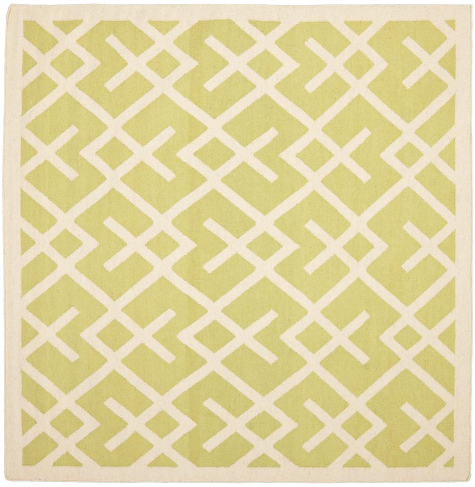 SAFAVIEH Dhurrie Brianna Geometric Moroccan Wool Area Rug, Light Green/Ivory, 6' x 6' Square