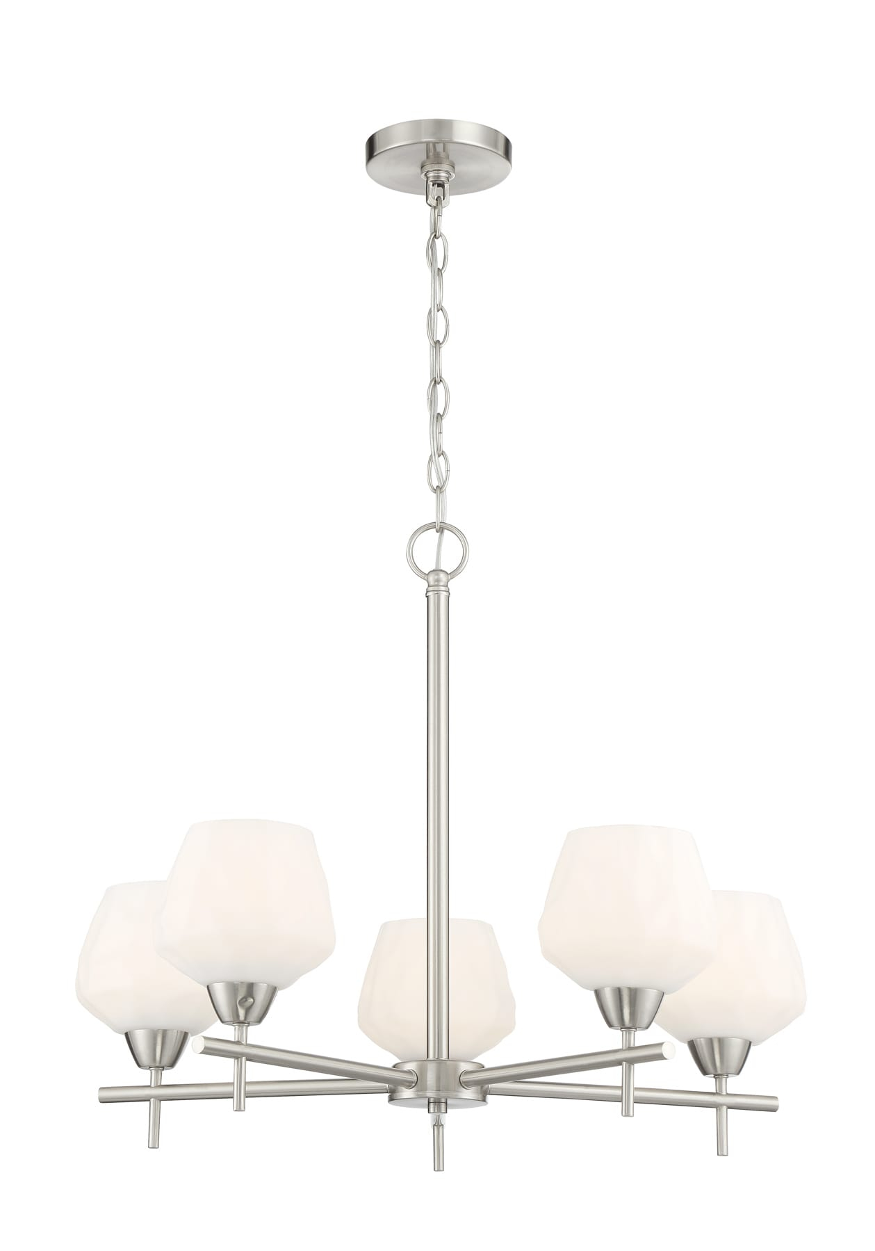 Sleek Brushed Nickel 5-Light Chandelier with Etched Opal Glass Shades