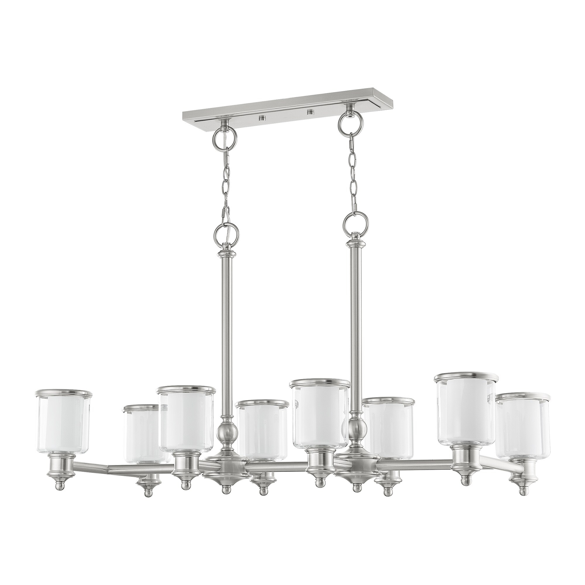 Livex Lighting 40208-91 Transitional Eight Light Linear Chandelier from Middlebush Collection in Pwt, Nckl, B/S, Slvr. Finish, 41.75 inches, 24.50x41.75x20.00, Brushed Nickel