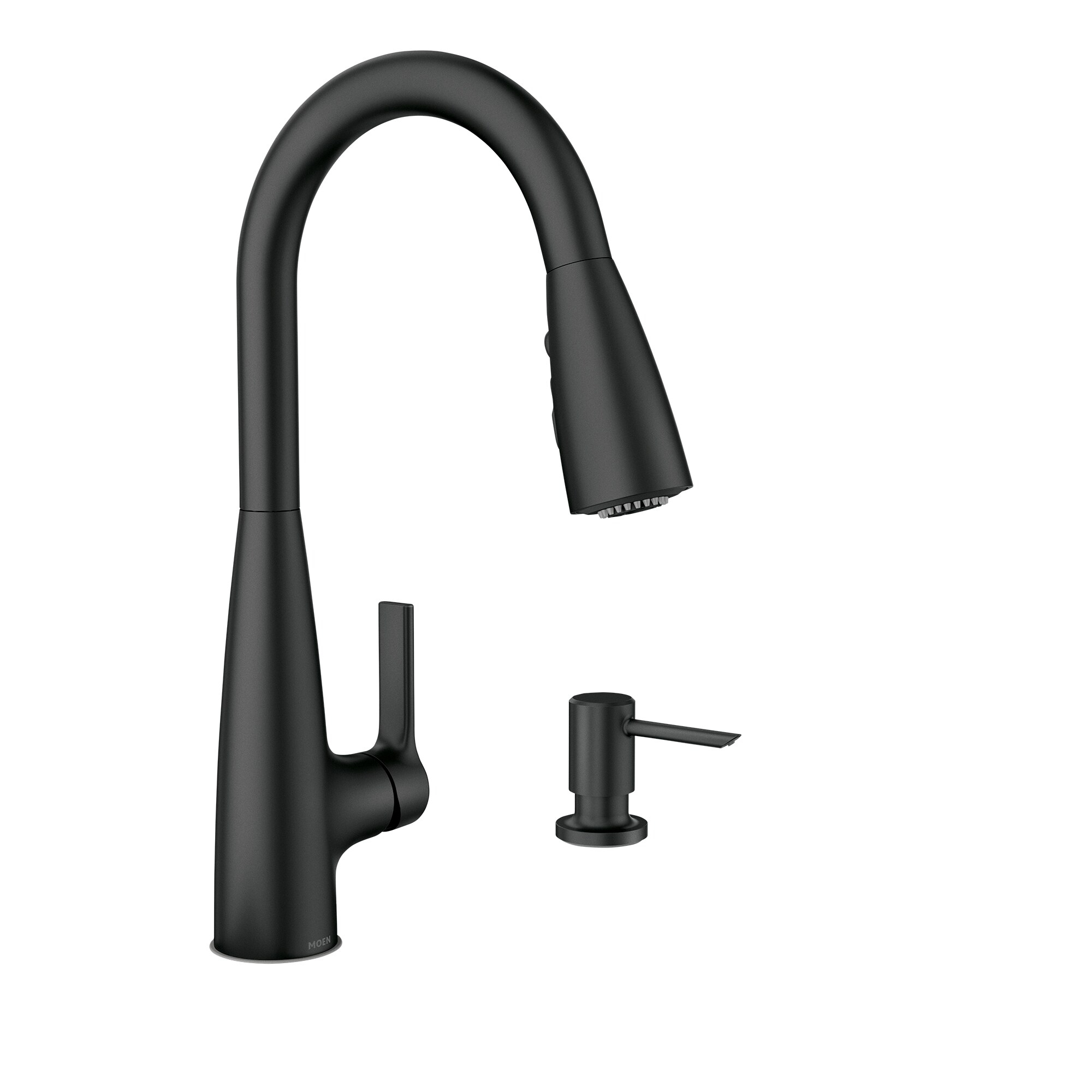Moen Haelyn Matte Black Single Handle Deck-mount Handle Residential Pull-down Kitchen Faucet with Sprayer ( Deck Plate Included ) (Soap Dispenser Included)