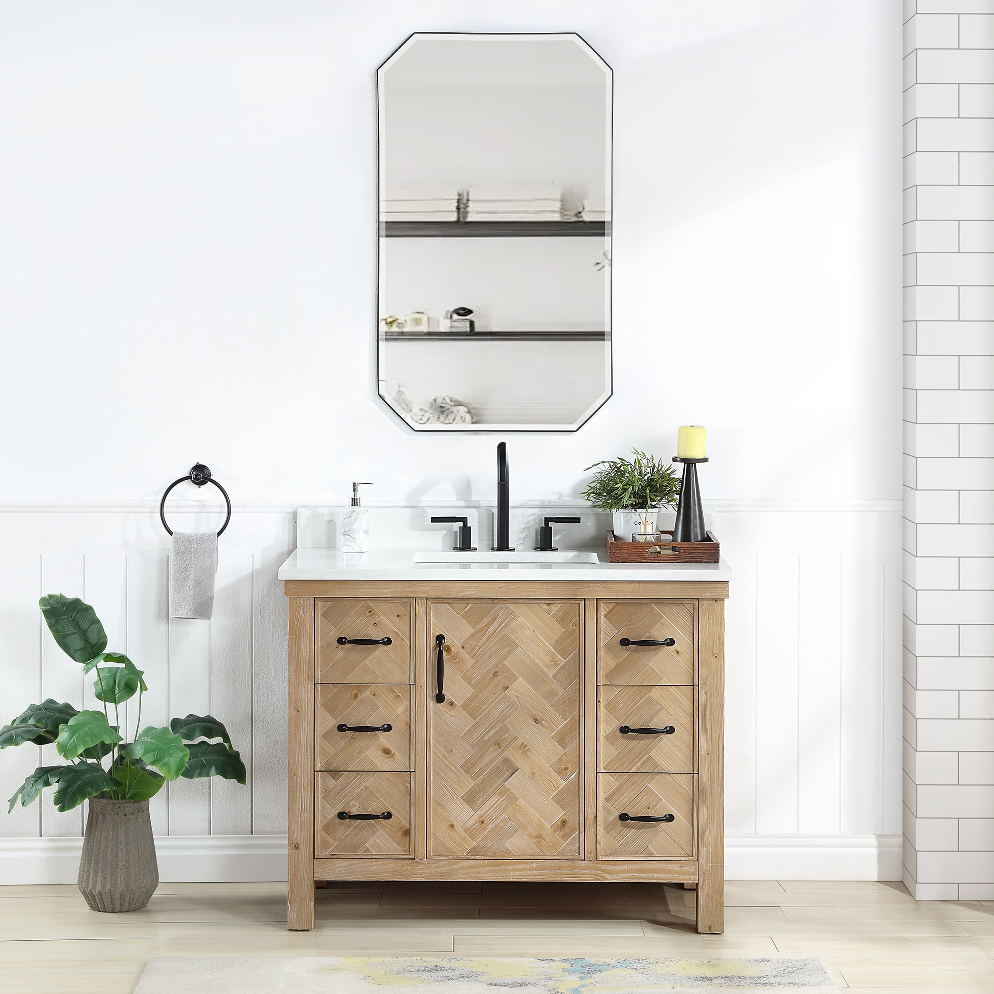 Javier 42" Bath Vanity in Spruce Antique Brown with White Grain Composite Stone