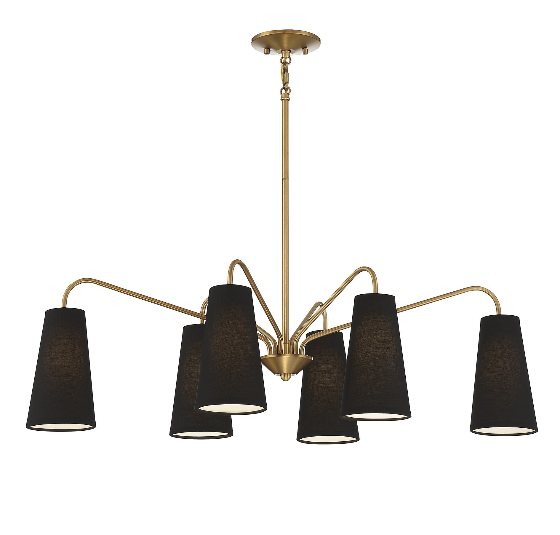 Warm Brass 6-Light Linear Chandelier with Black Fabric Shades