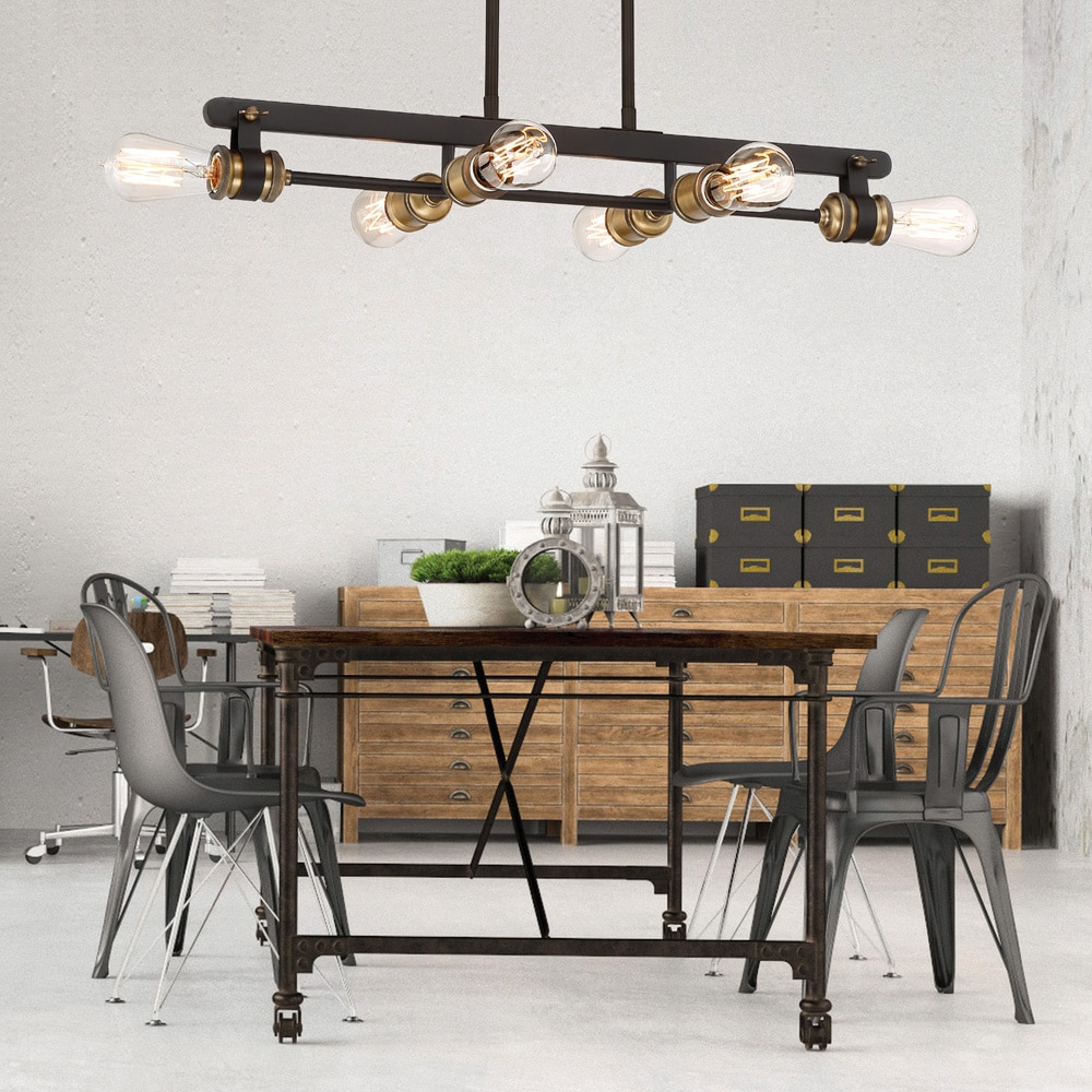 Vintage Bronze and Brass 6-Light Linear Chandelier
