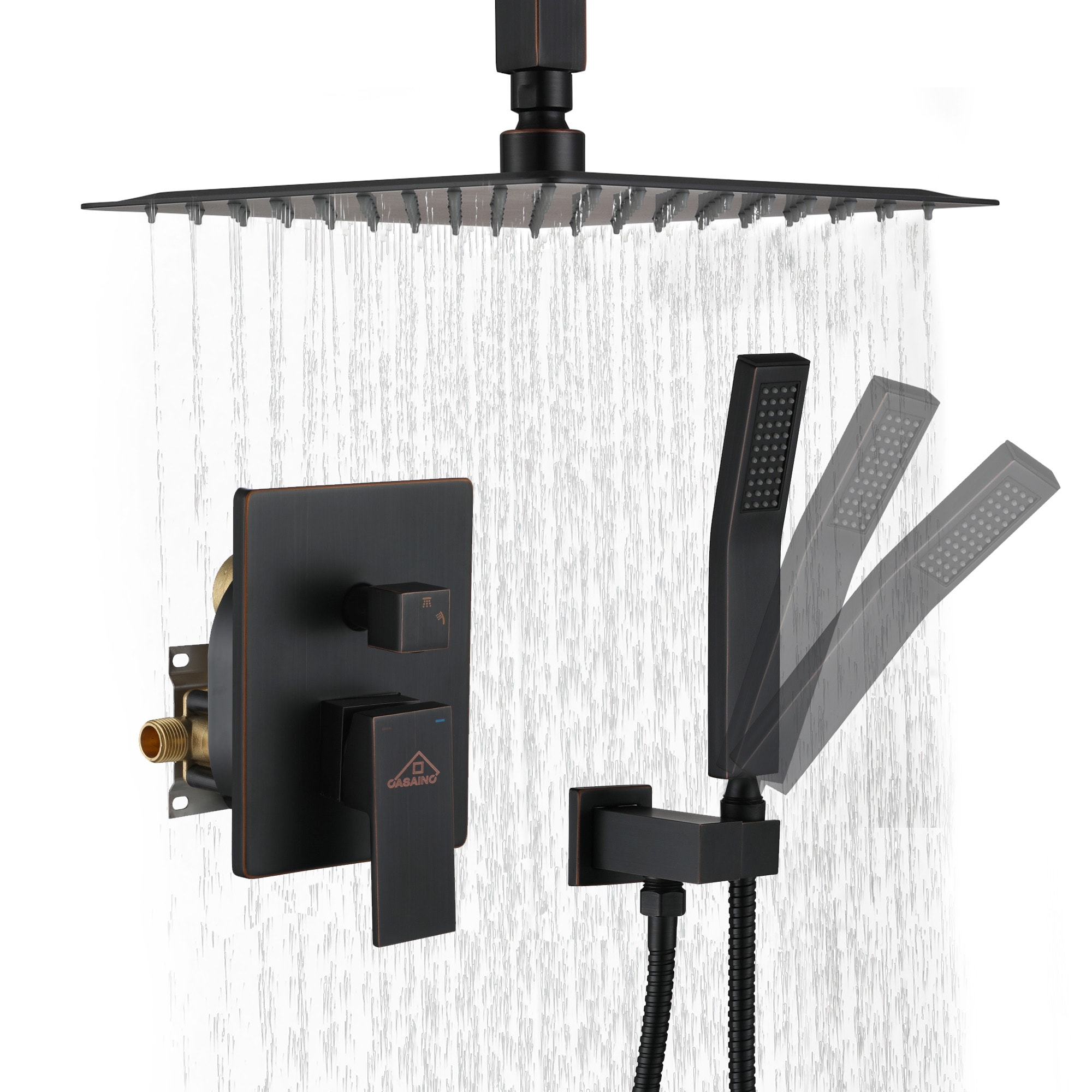 Oil Rubbed Bronze Ceiling-Mount Shower System with Handheld Shower