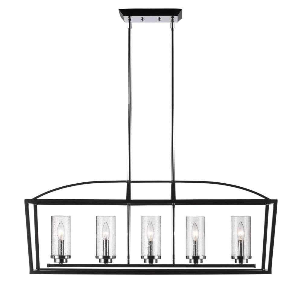 Mercer Matte Black 5-Light Linear Pendant with Seeded Glass