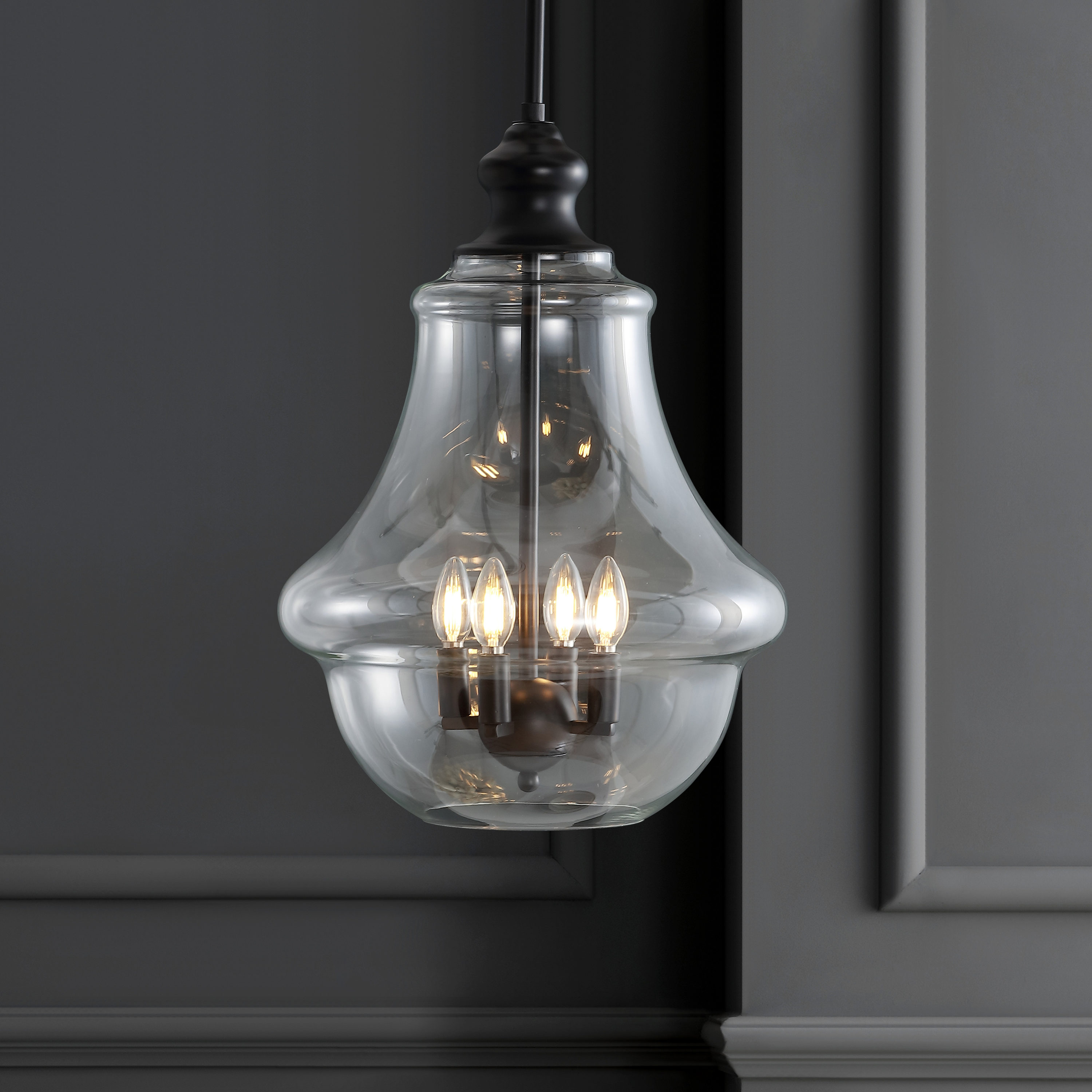 Adam 16" Adjustable Metal/Glass LED Pendant, Oil Rubbed Bronze