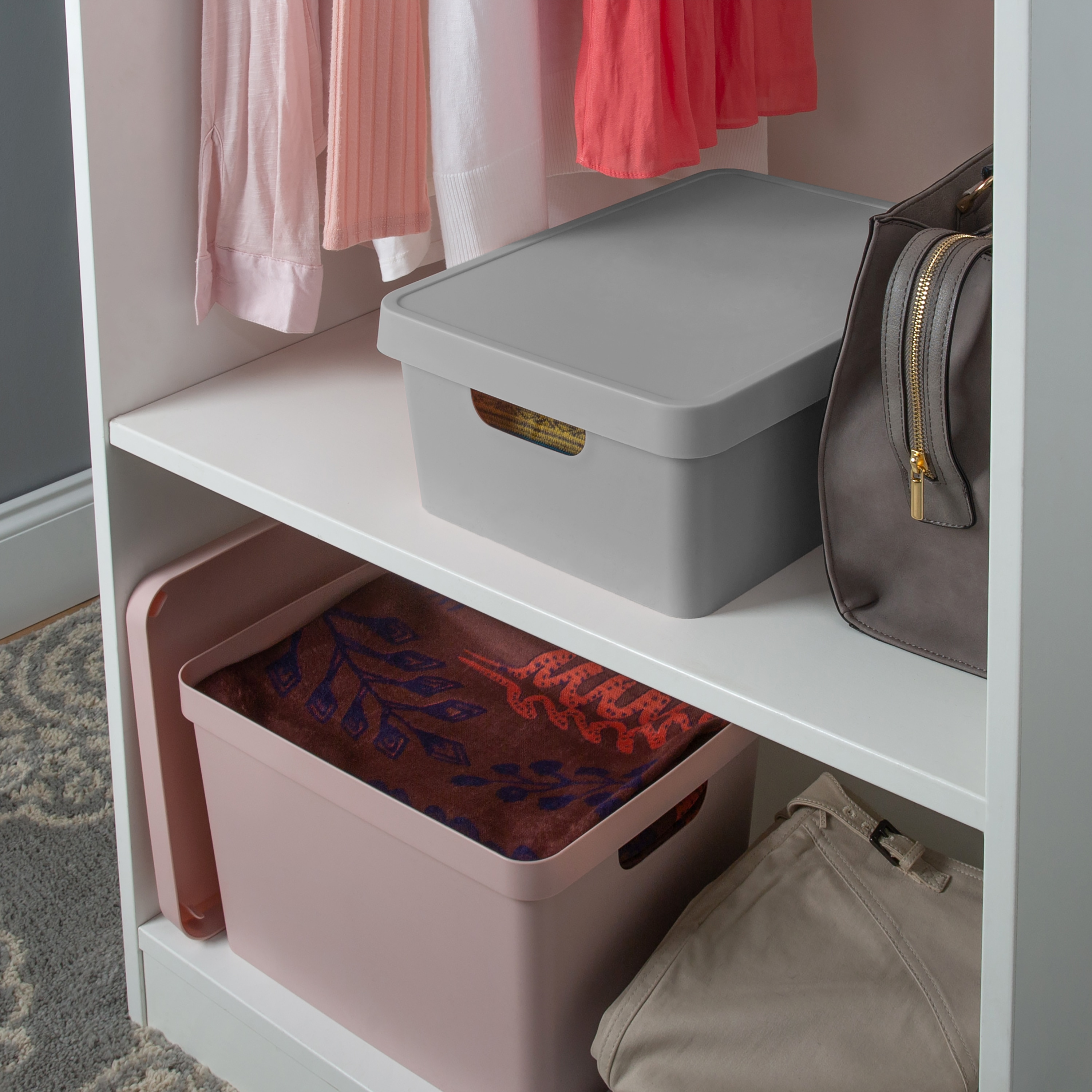 Simplify Medium Vinto Plastic Storage Box with Lid, Grey