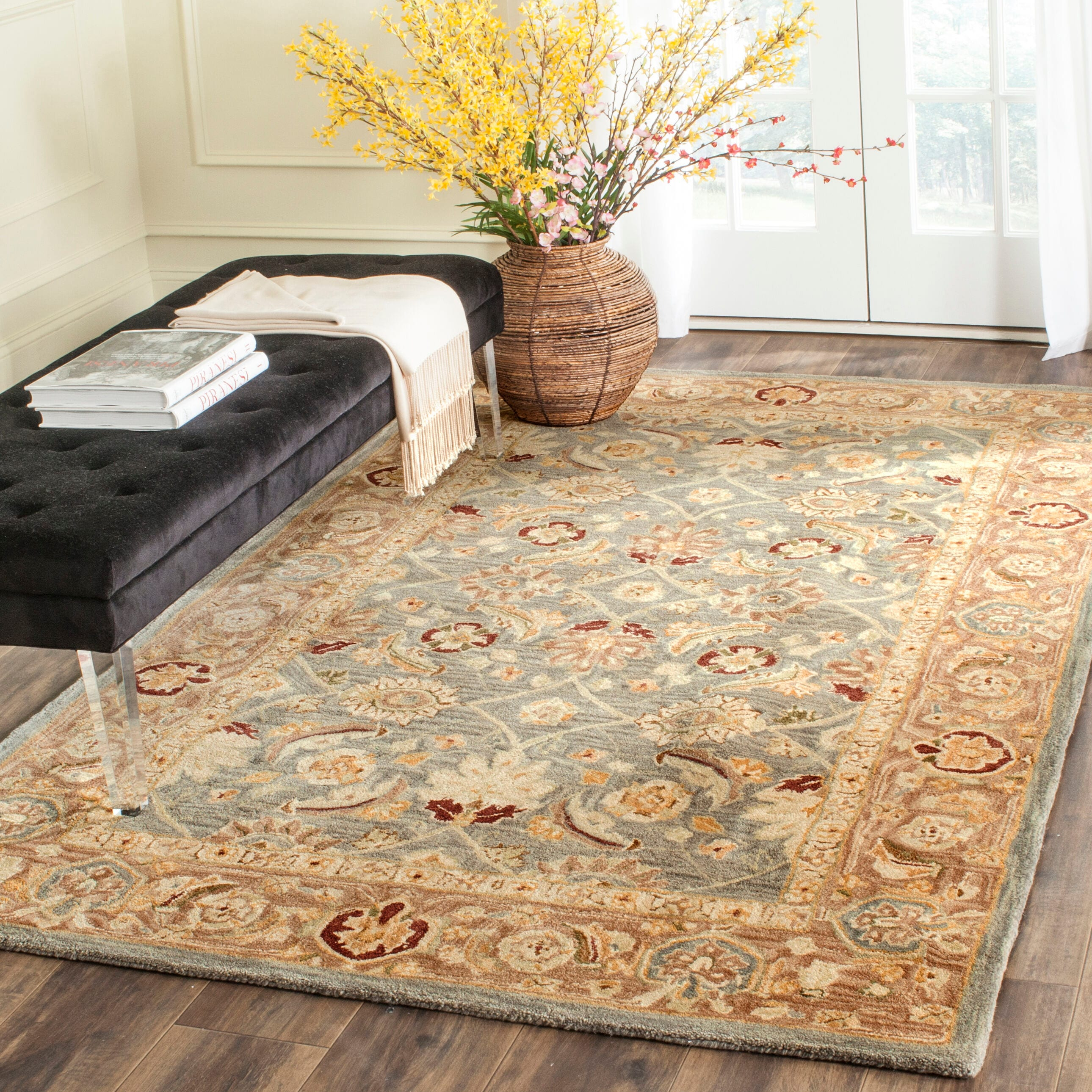 SAFAVIEH Anatolia Sophia Traditional Wool Area Rug, Blue/Brown, 9' x 12'