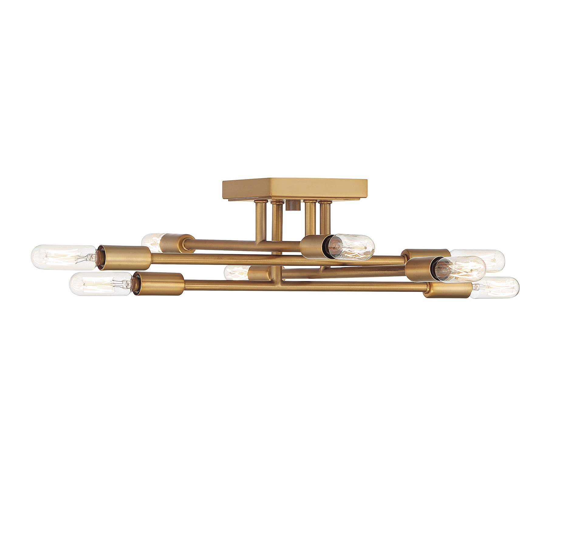 Warm Brass and Glass 8-Light Semi-Flush Mount Ceiling Fixture
