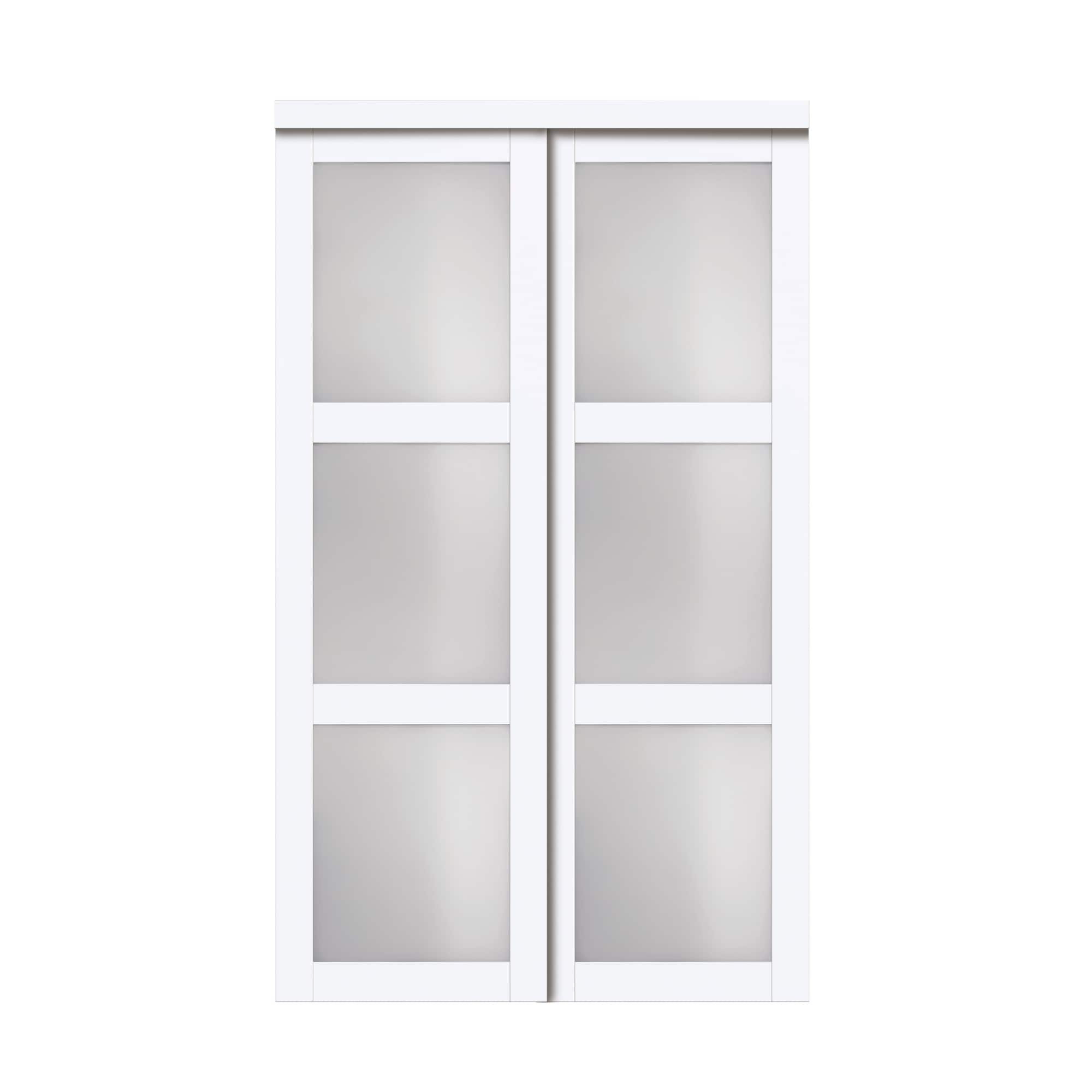 80'' Solid + Manufactured Wood Glass Low-Gloss Sliding Closet Doors