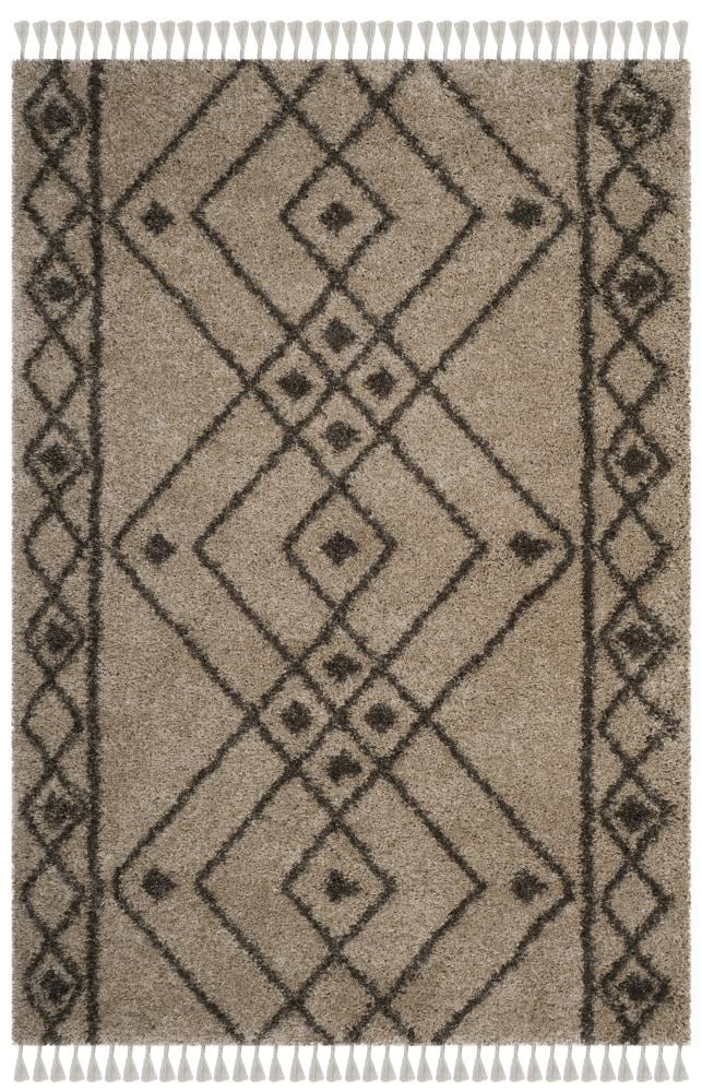 SAFAVIEH Moroccan Fringe Erksine Geometric Shag Area Rug, Mushroom/Grey, 4' x 6'