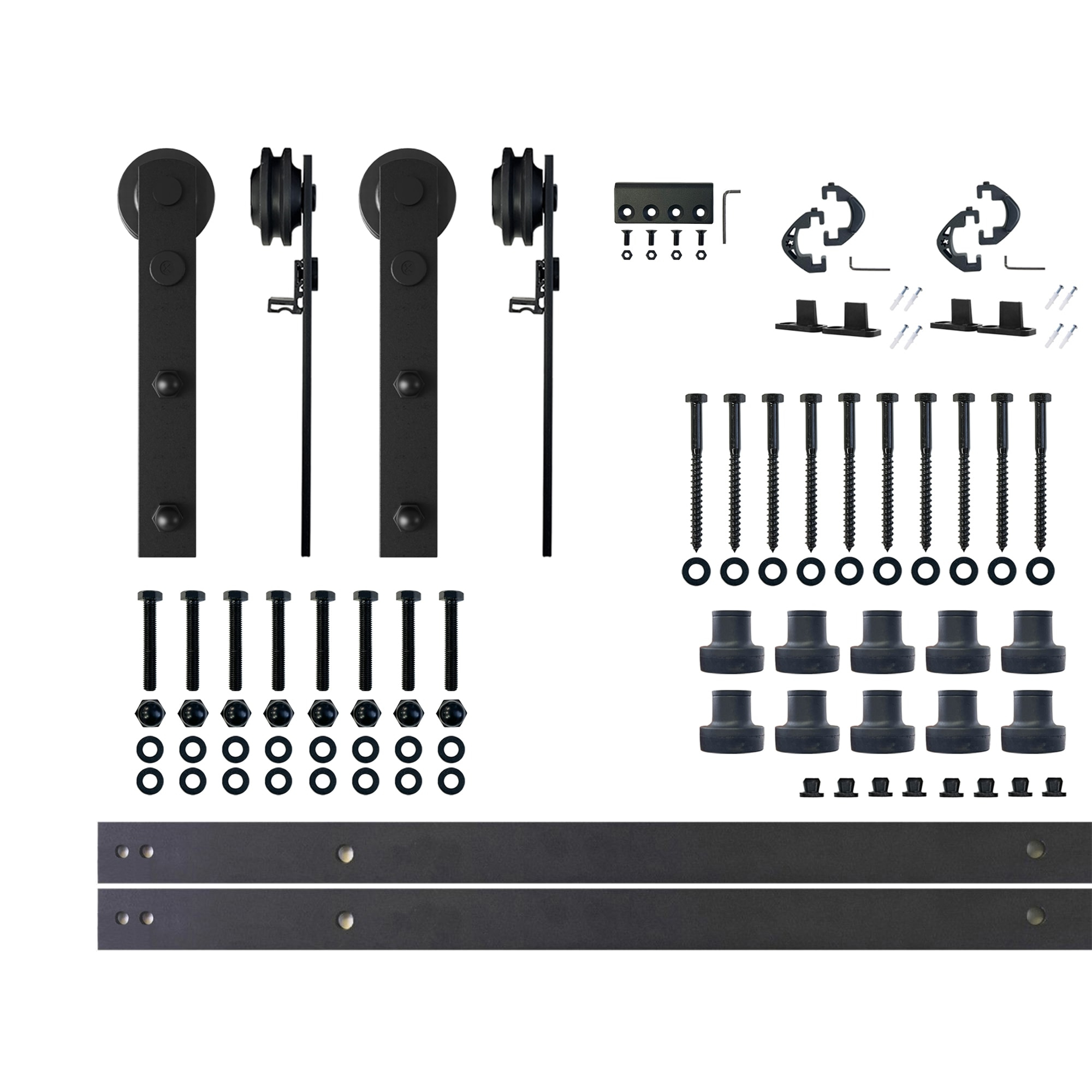 Homacer Black Rustic Sliding Barn Door Hardware Kit, for Two/Double Doors, 14ft Long Flat Track, Straight Design Roller, Heavy Duty, for Interior & Exterior Use