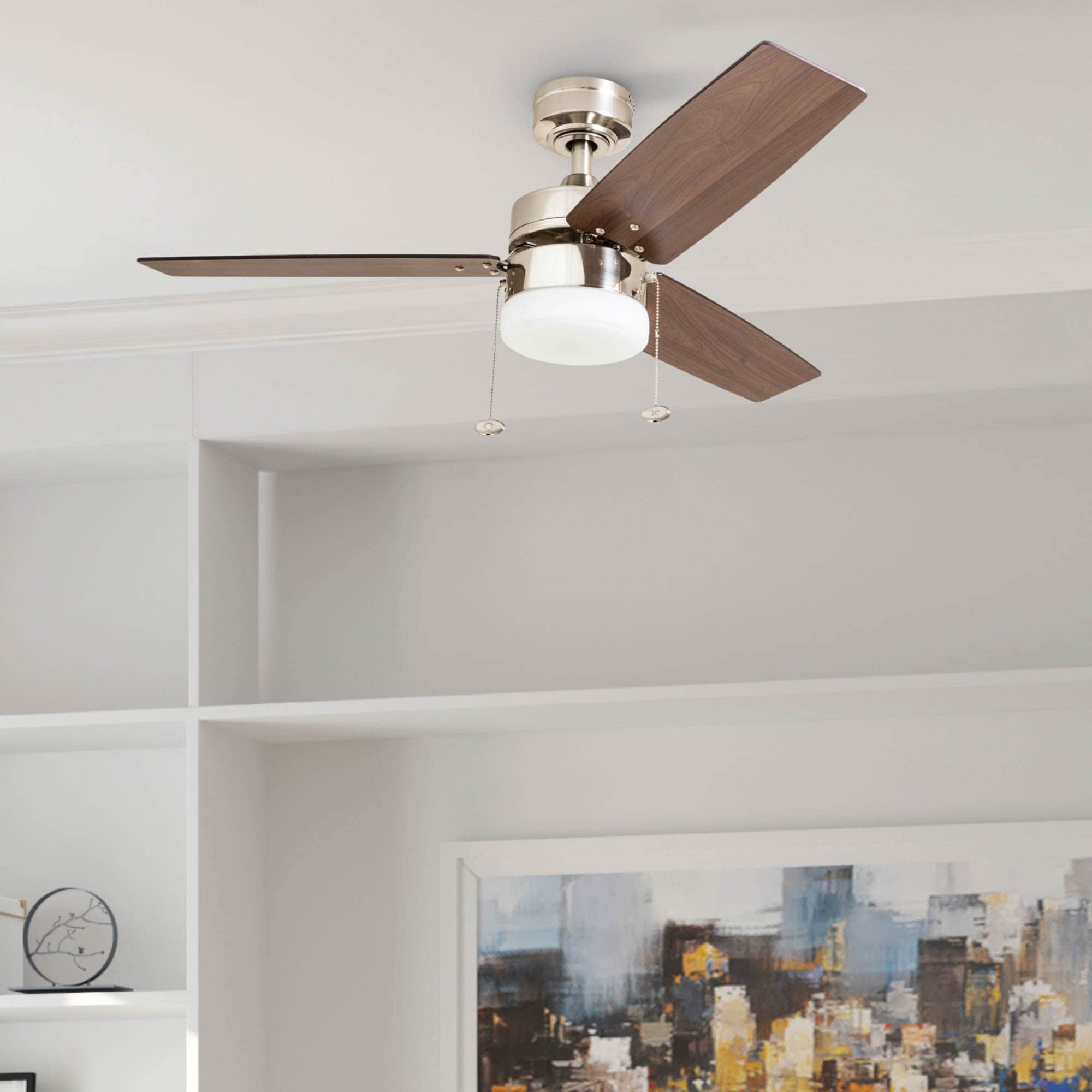 Prominence Home Reston 42-in Brushed Nickel with Burnt Oak/Chocolate Maple Blades Ceiling Fan With Light ( 3 -Blade )