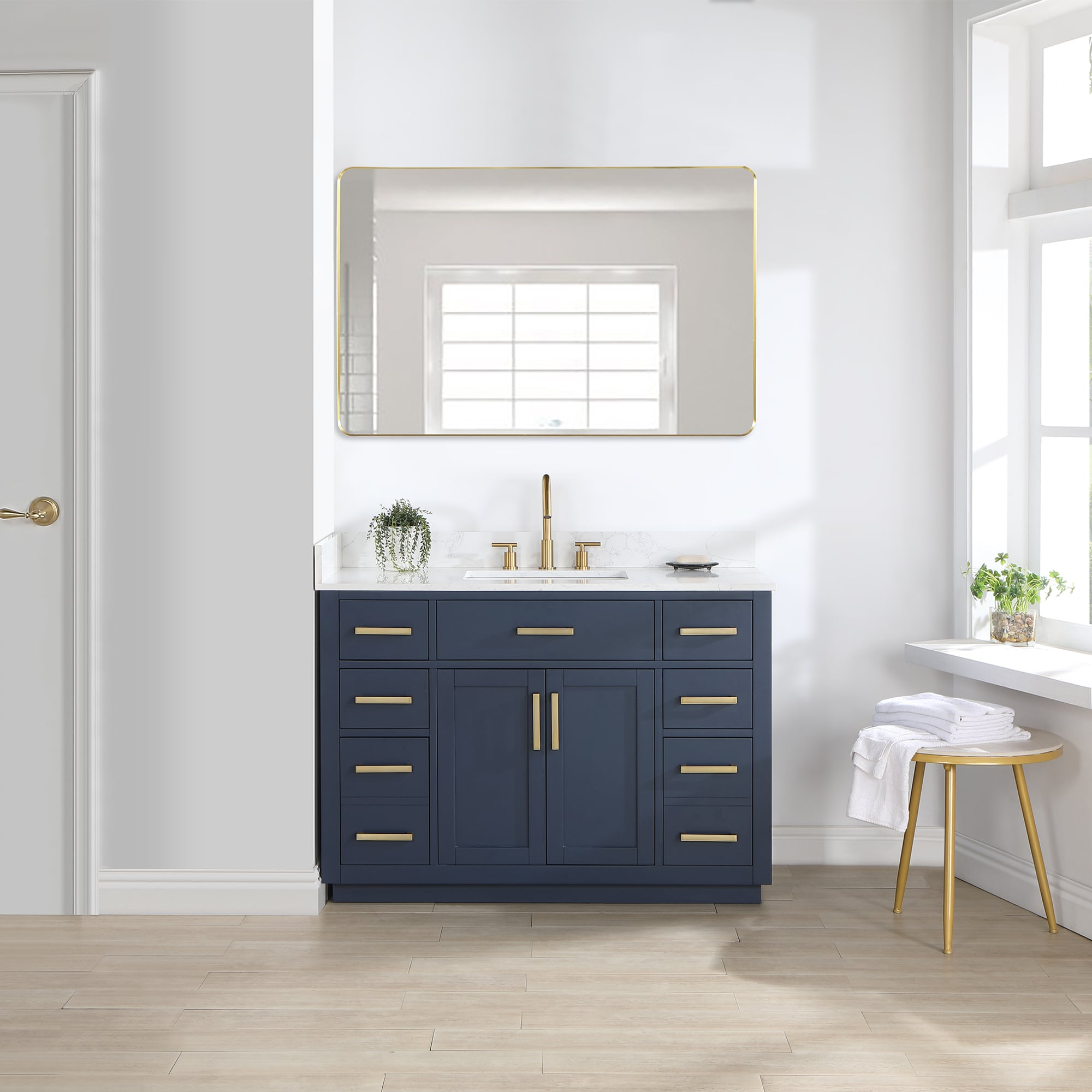 Gavino 48" Wood Vanity in Royal Blue with Composite Stone Top and Mirror
