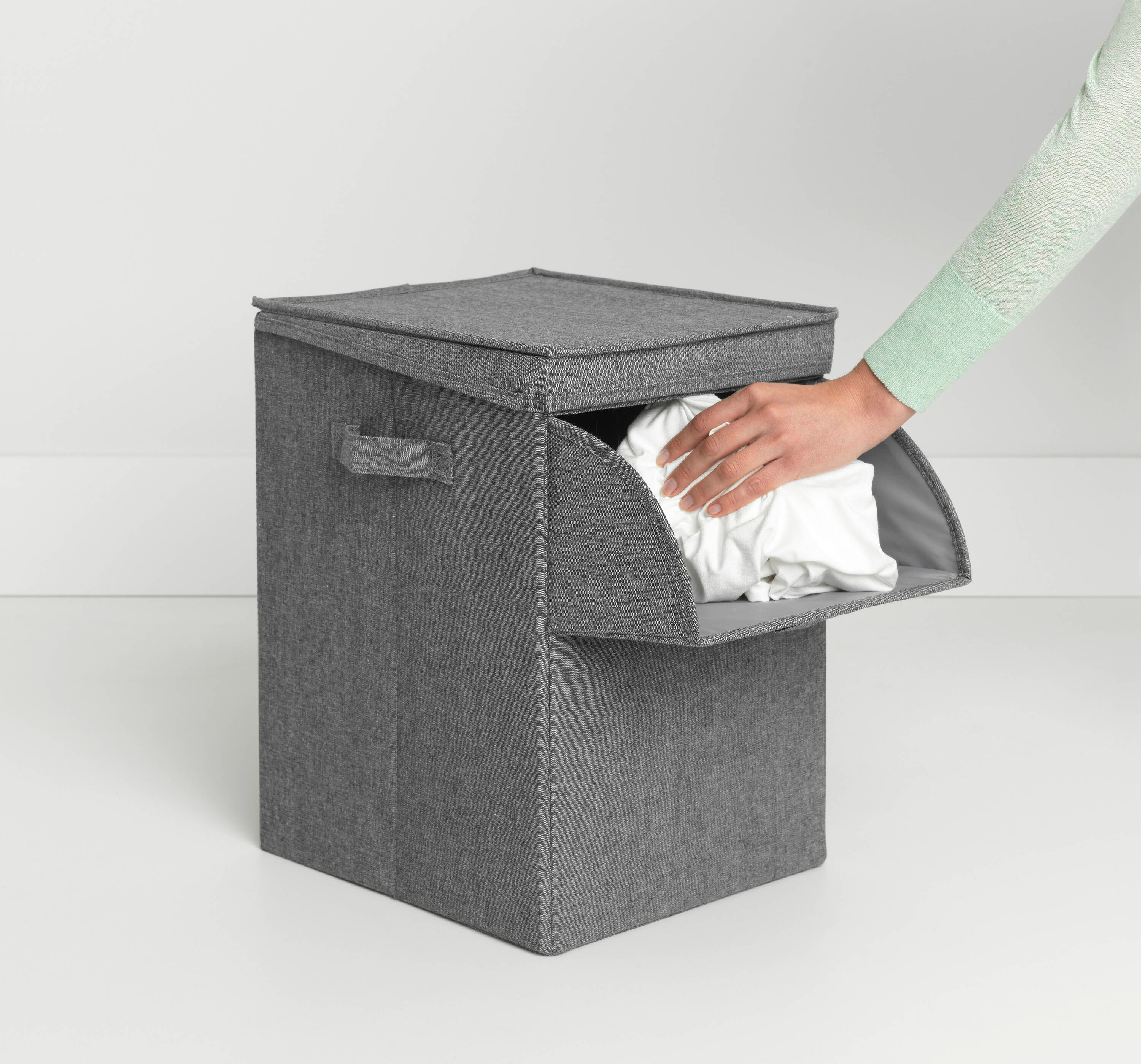Gray Cotton Polyester Stackable Rectangular Laundry Hamper with Lid